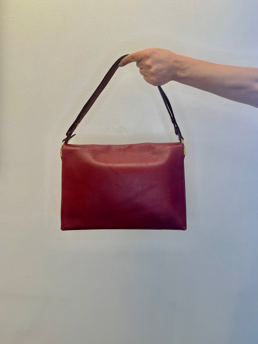 Celine Clasp Foldover Shoulder Bag in Bordeaux Smooth Calfskin