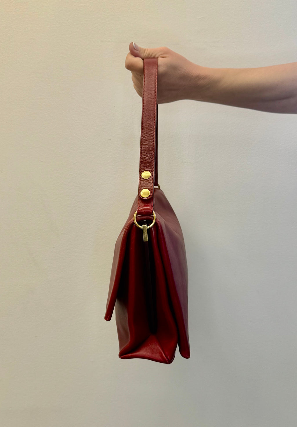 Celine Clasp Foldover Shoulder Bag in Bordeaux Smooth Calfskin