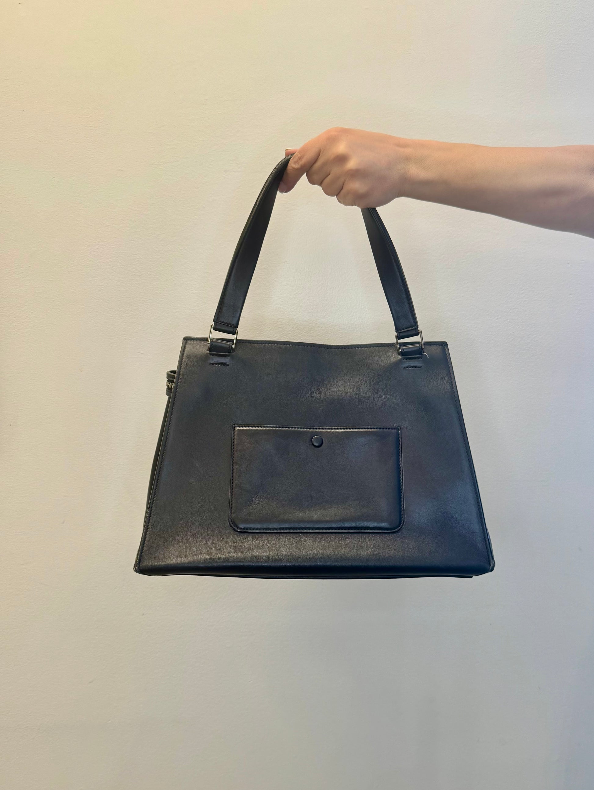 Celine Edge Medium bicolor top handle bag in cobalt blue and dark navy calfskin