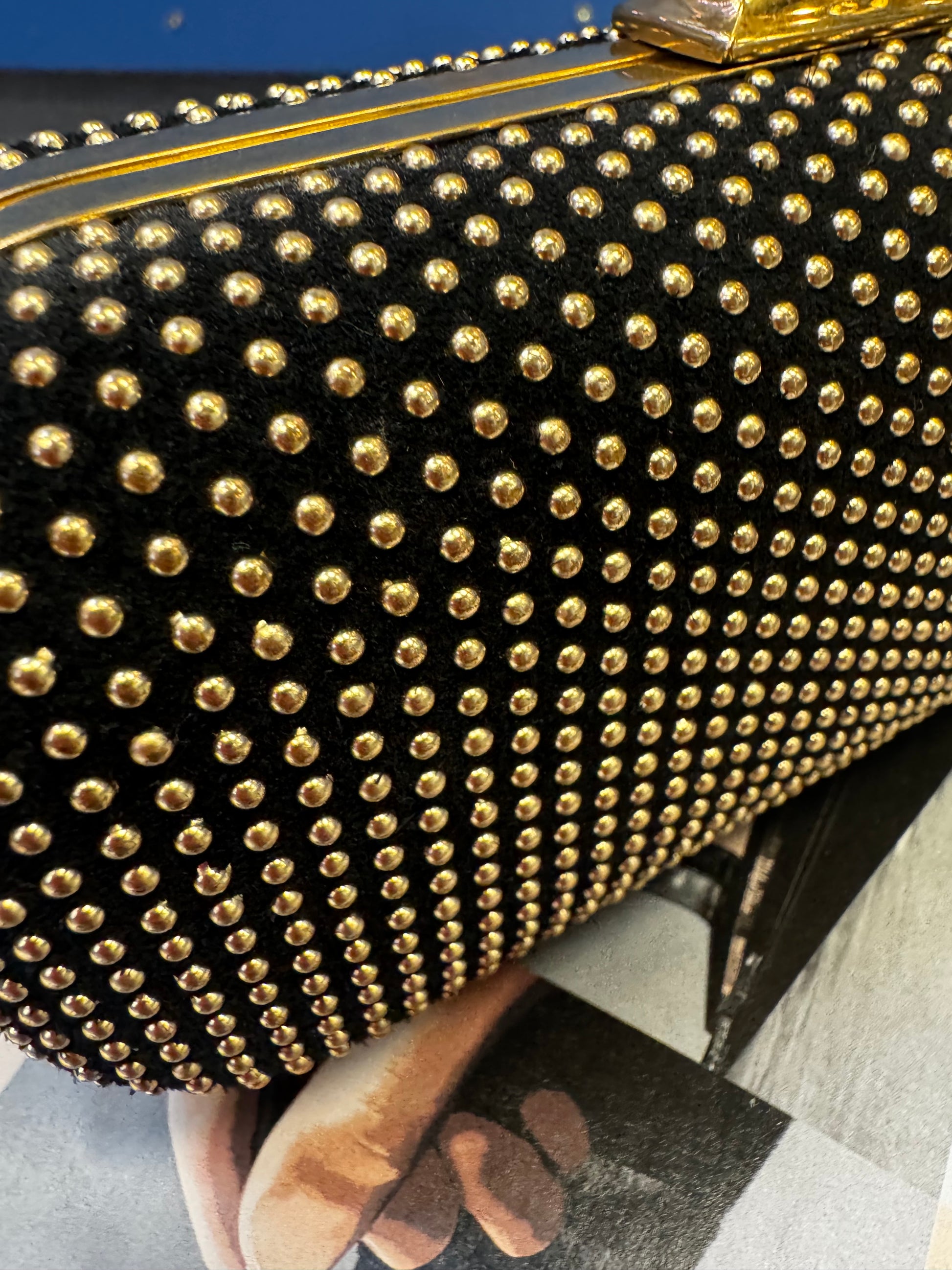 Alexander McQueen Studded Skull Knuckle Box Clutch, Black Suede & Gold