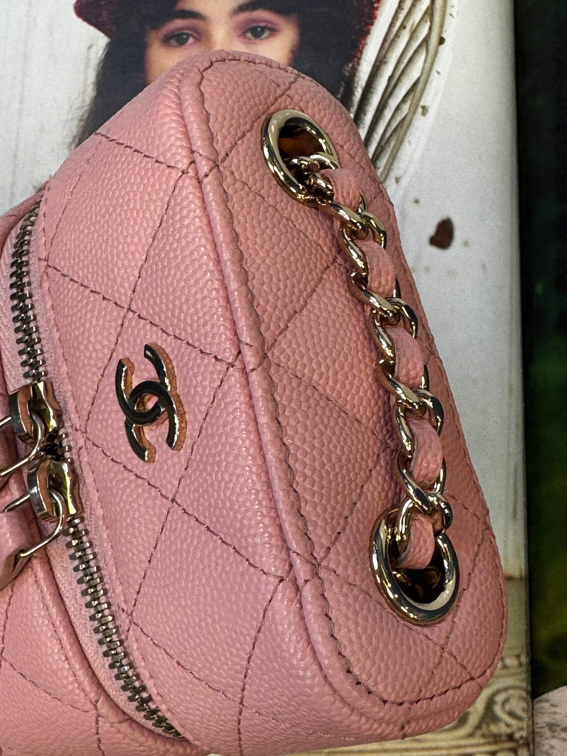 Chanel Small Vertical Vanity Case with Chain, Rose Clair Pink Caviar with Light Gold Hardware