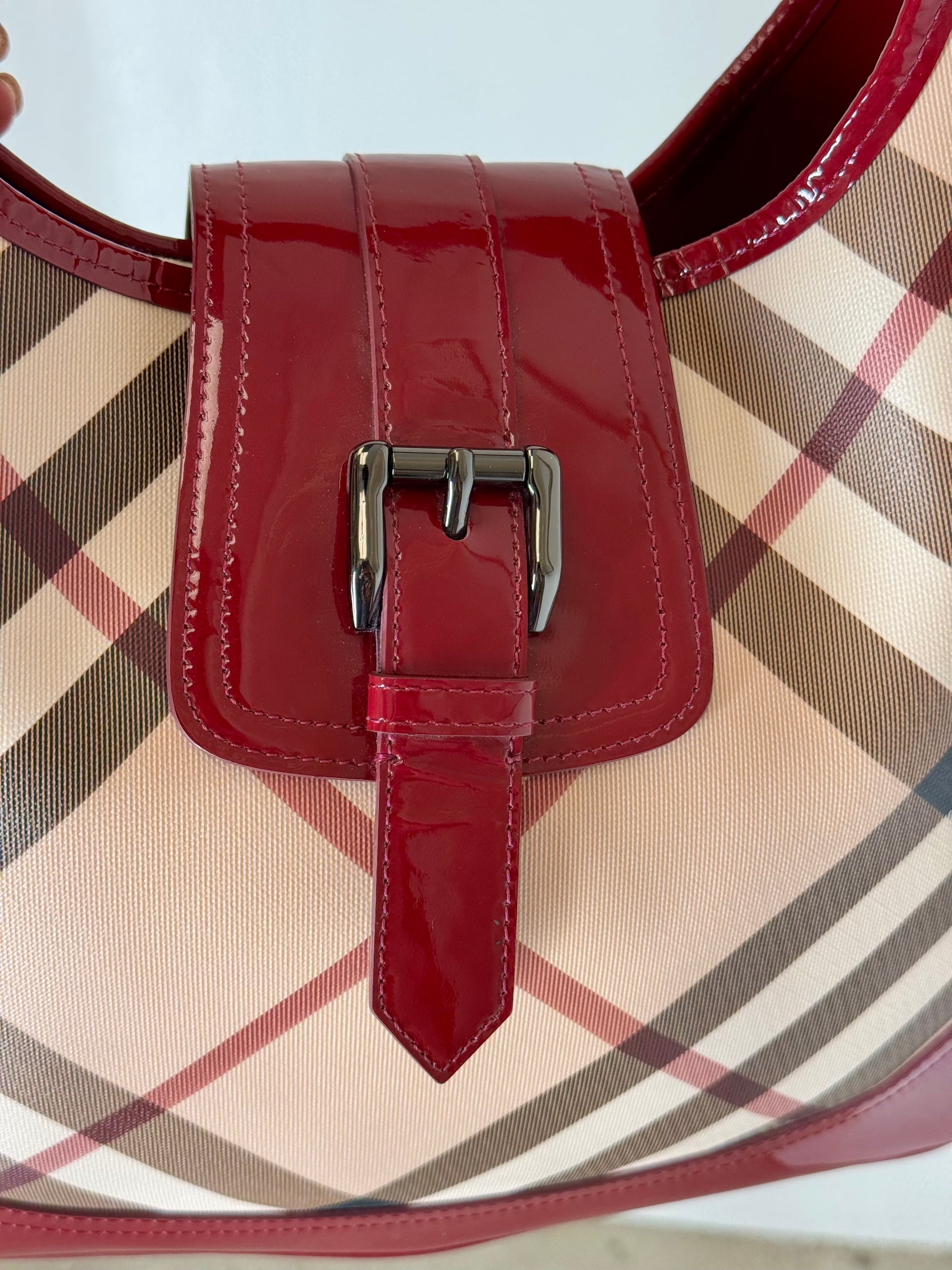 Burberry Burgundy Plaid Shoulder Bag