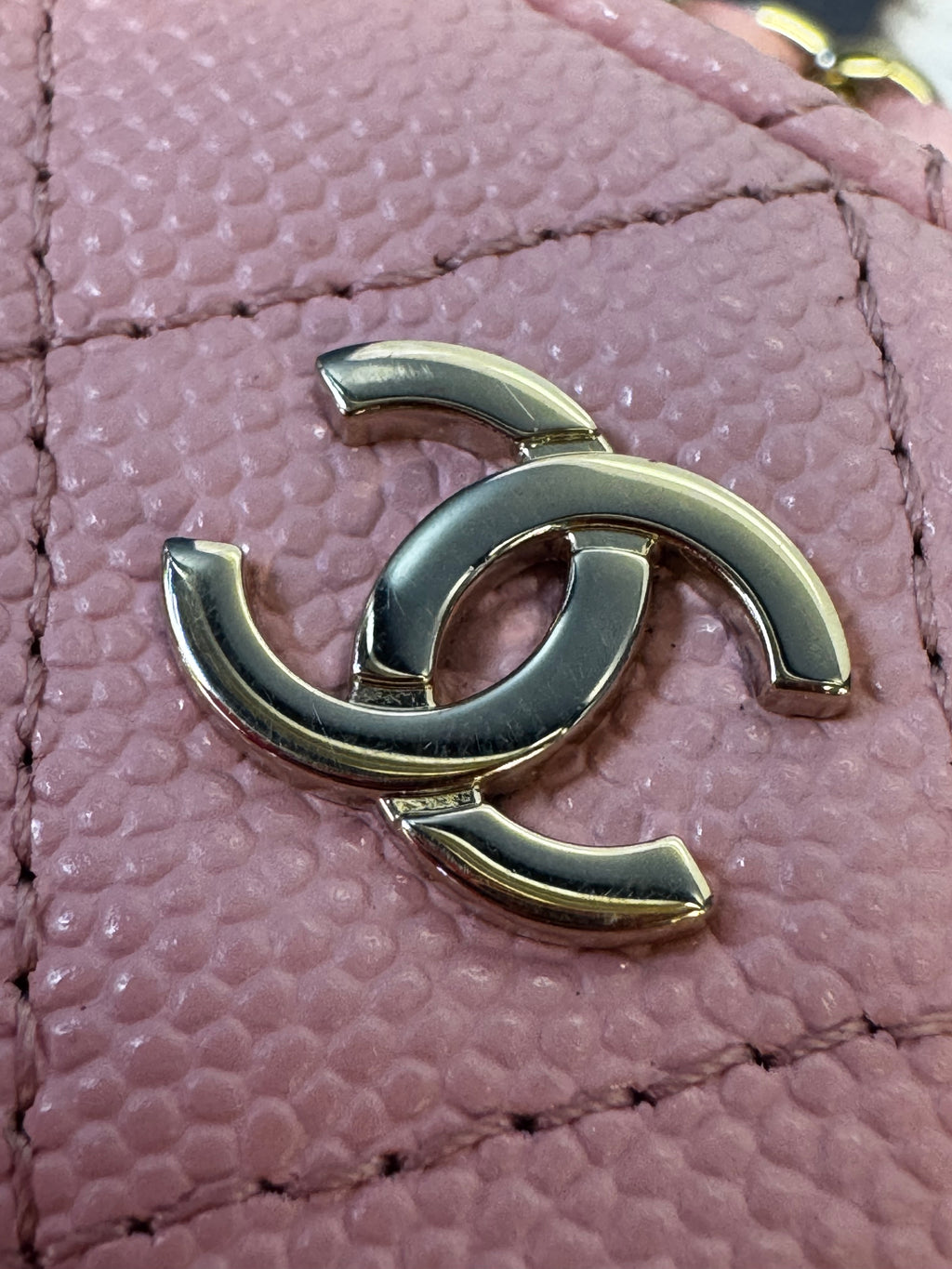 Chanel Small Vertical Vanity Case with Chain, Rose Clair Pink Caviar with Light Gold Hardware