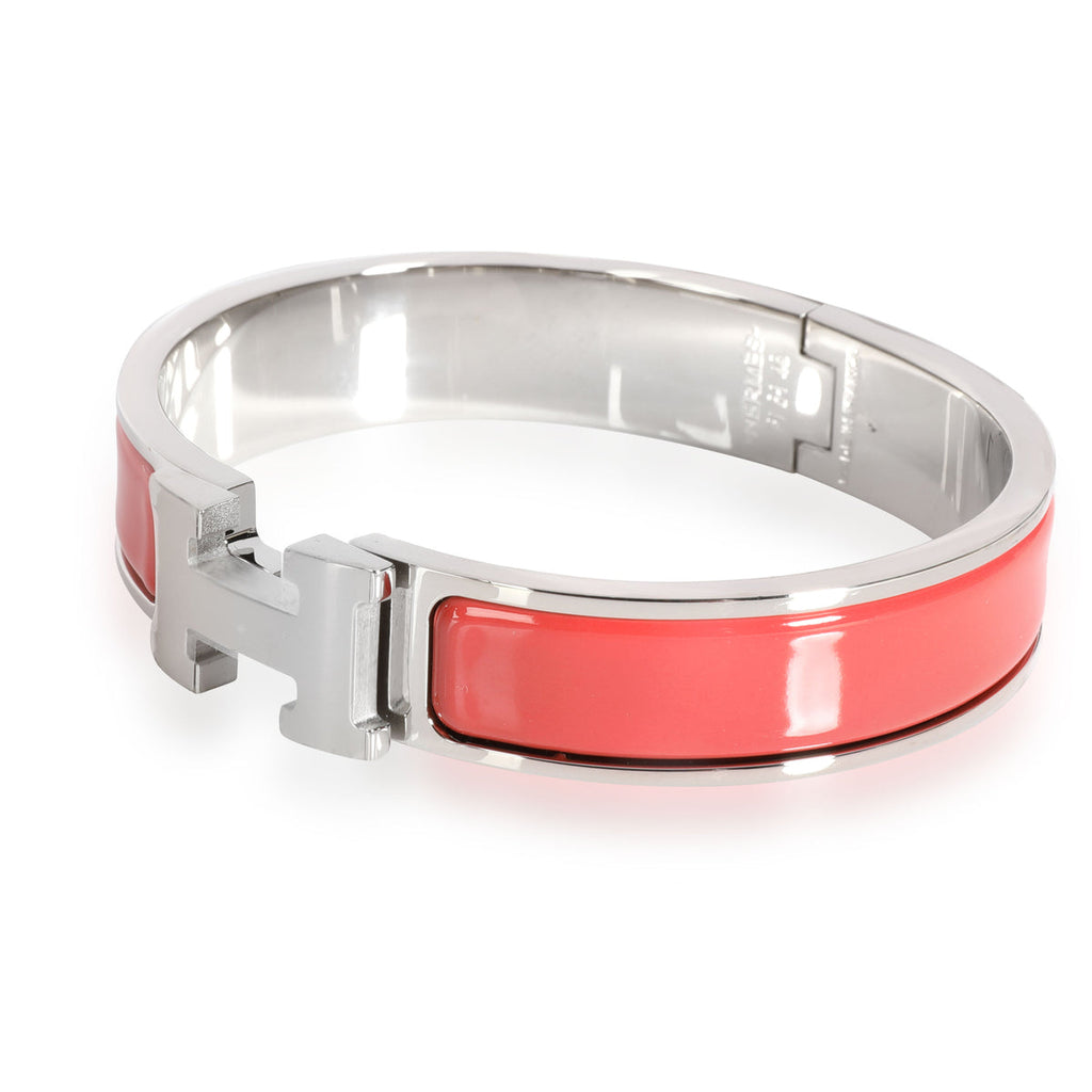 Hermes Clic H Narrow Bracelet Coral Enamel Palladium PM