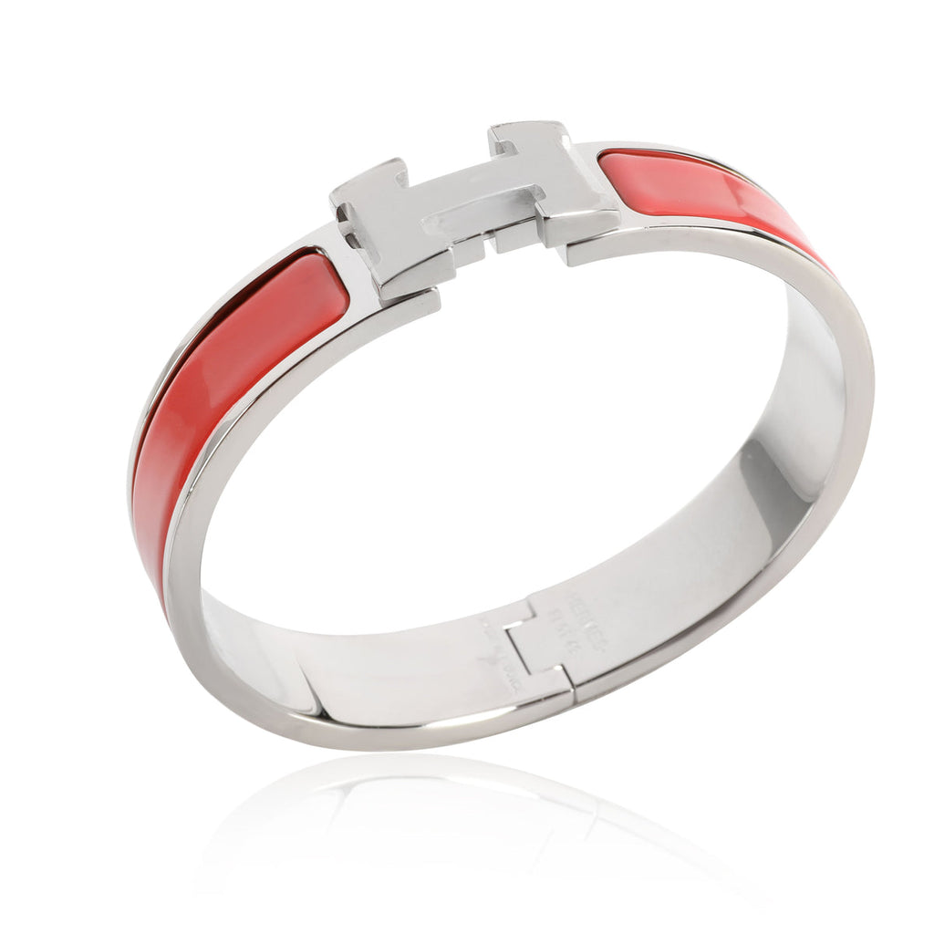 Hermes Clic H Narrow Bracelet Coral Enamel Palladium PM