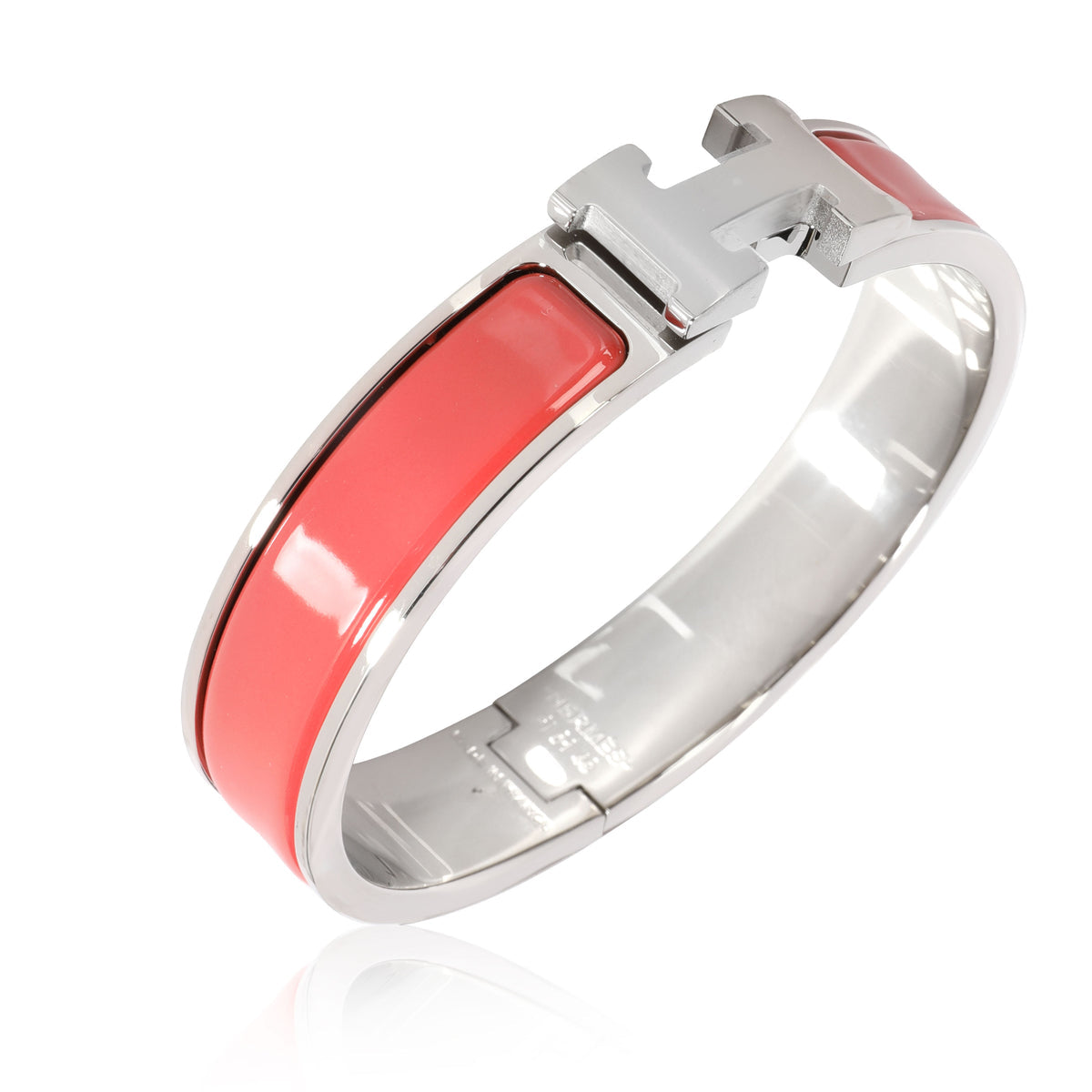 Hermes Clic H Narrow Bracelet Coral Enamel Palladium PM