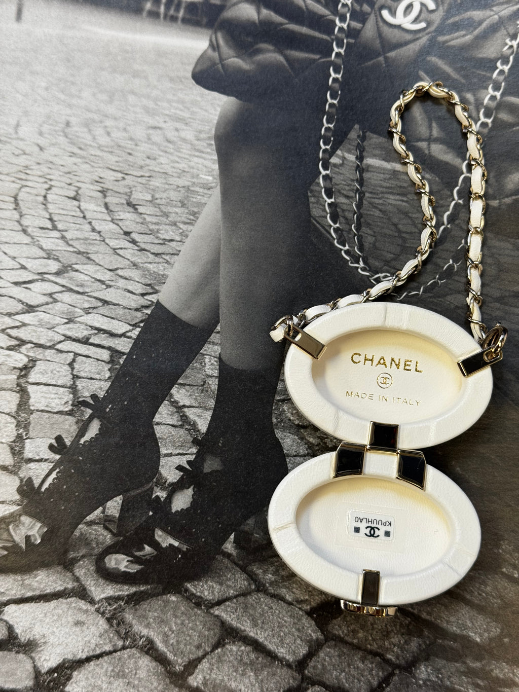 Chanel Oval Minaudière Clutch with Chain, White Quilted Lambskin, Gold Hardware