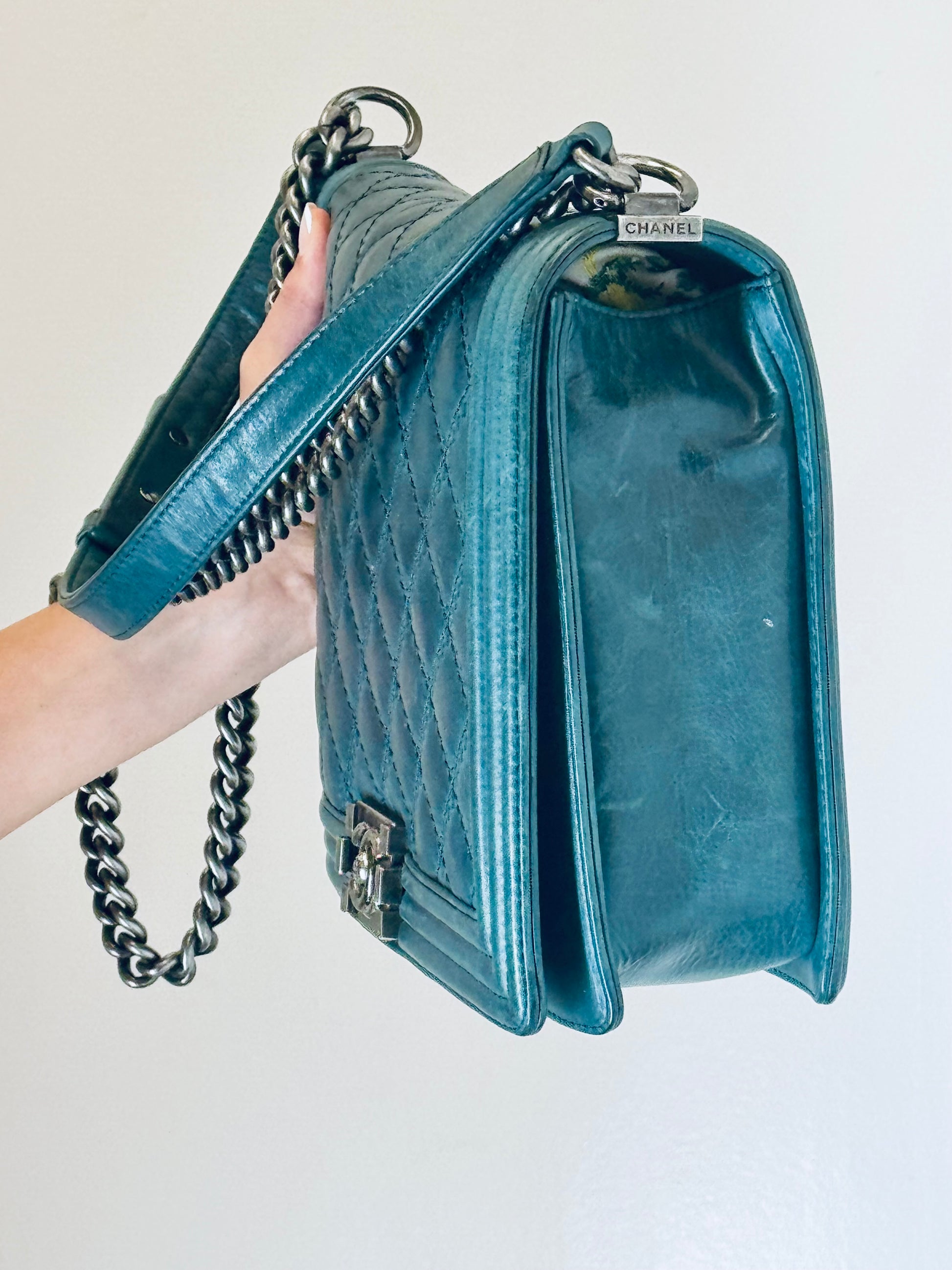 Chanel Medium Boy Bag –  Turquoise Quilted Leather