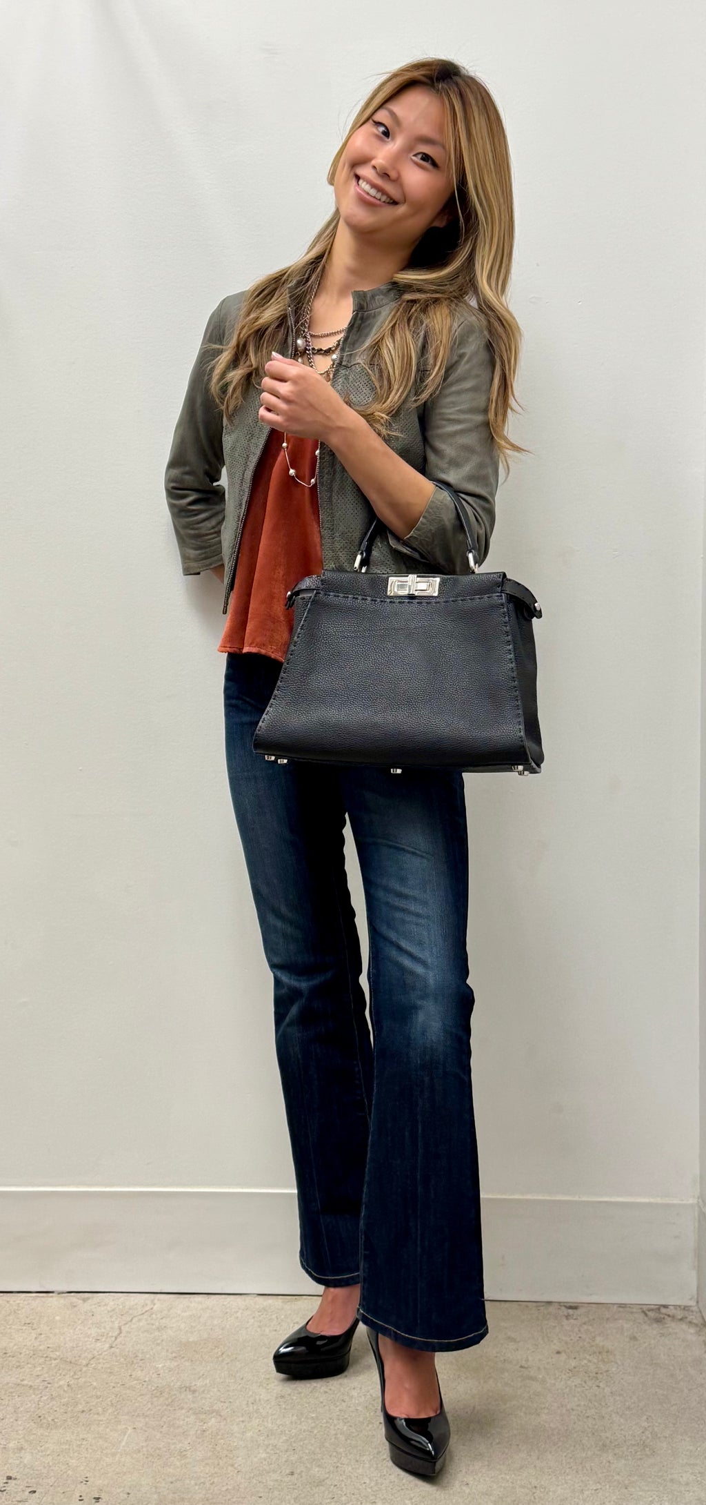 Fendi Peekaboo Medium in black grained calfskin with palladium hardware