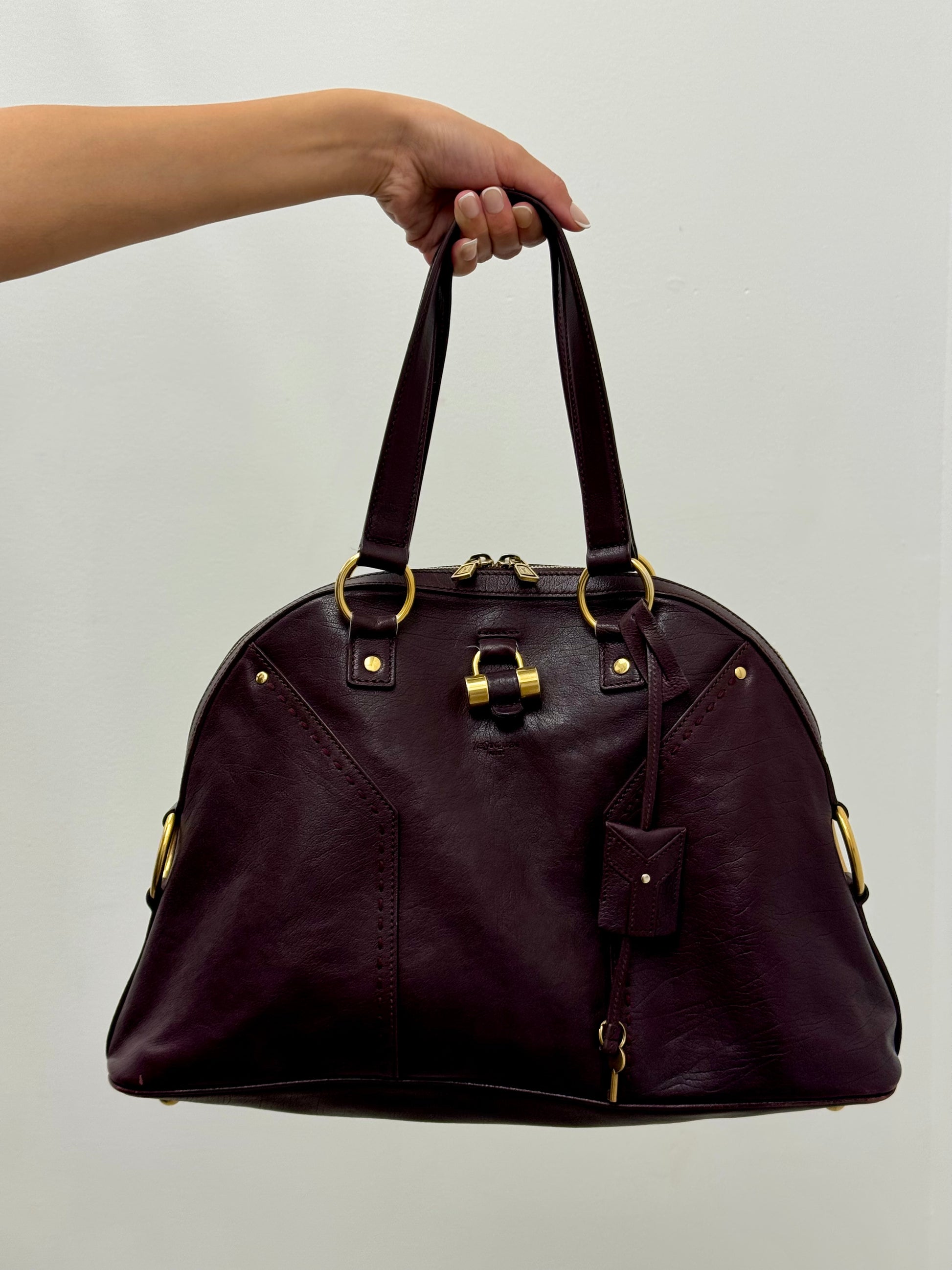 Yves Saint Laurent Muse Large in Burgundy Leather with Gold Tone Hardware
