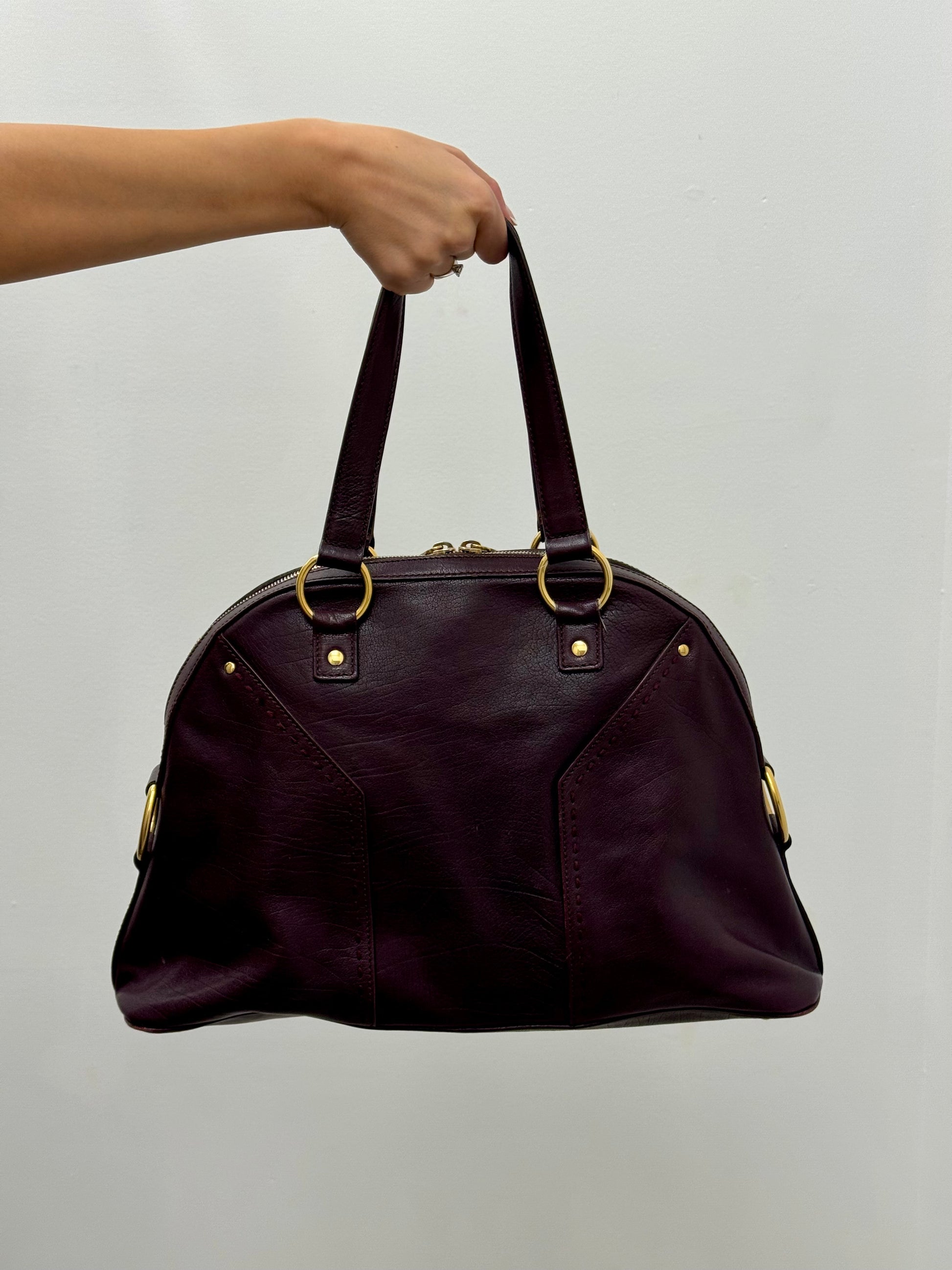 Yves Saint Laurent Muse Large in Burgundy Leather with Gold Tone Hardware