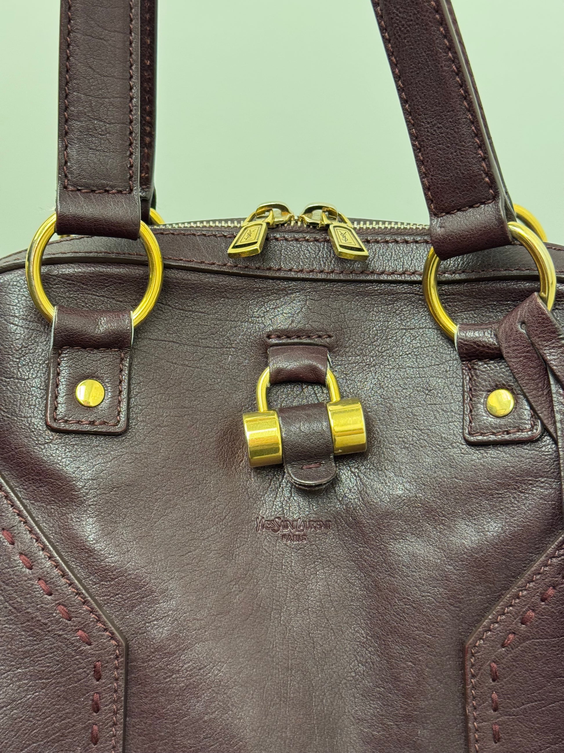 Yves Saint Laurent Muse Large in Burgundy Leather with Gold Tone Hardware