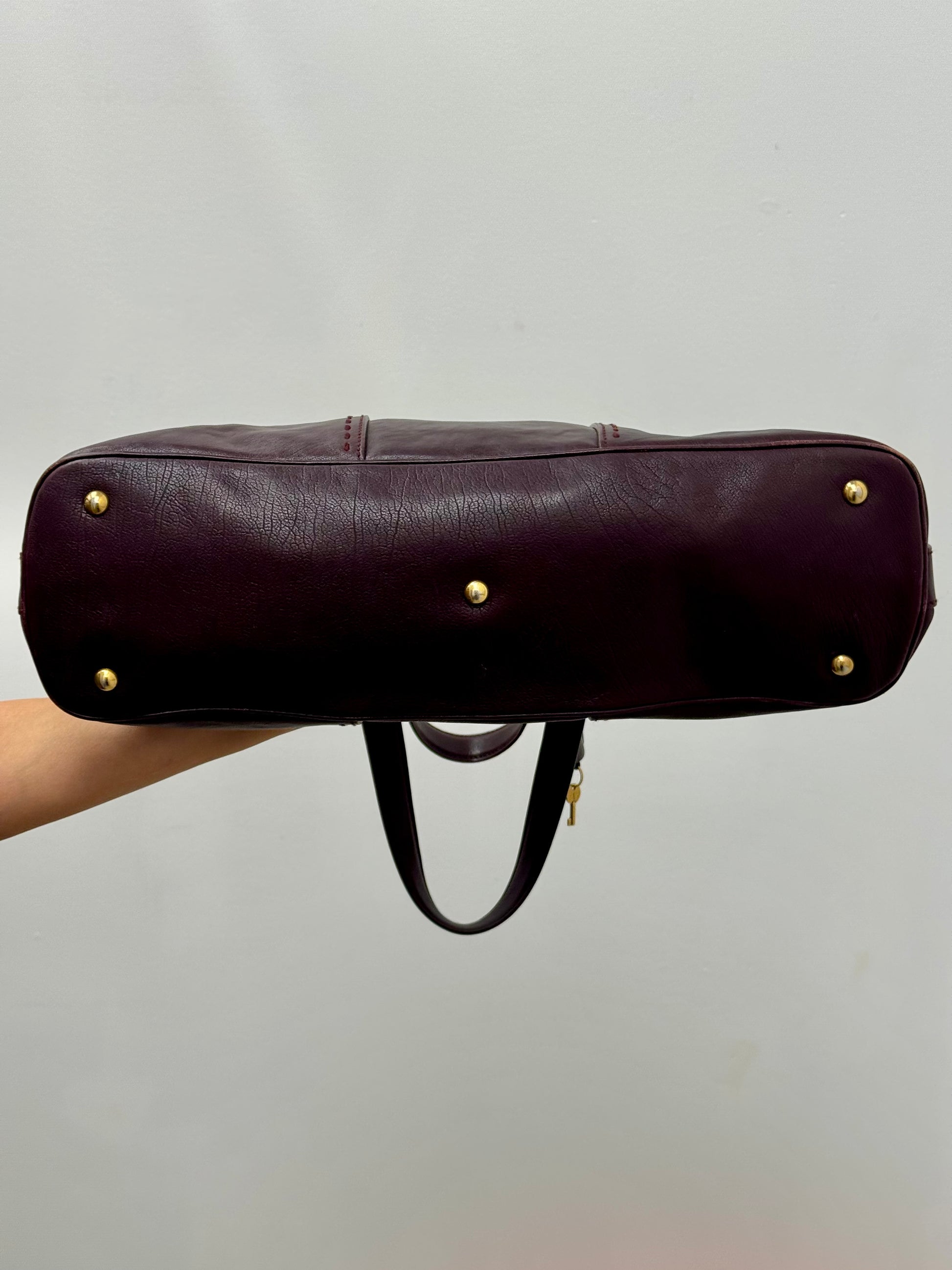 Yves Saint Laurent Muse Large in Burgundy Leather with Gold Tone Hardware