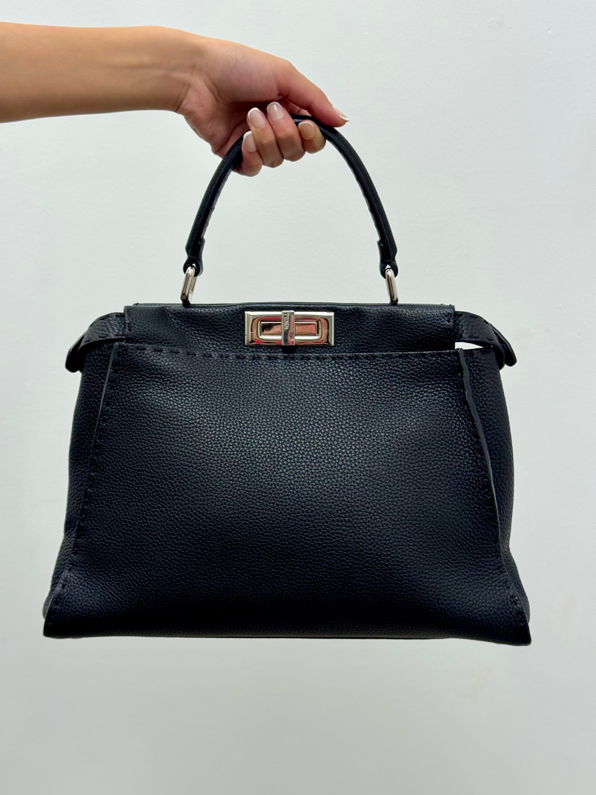 Fendi Peekaboo Medium in black grained calfskin with palladium hardware