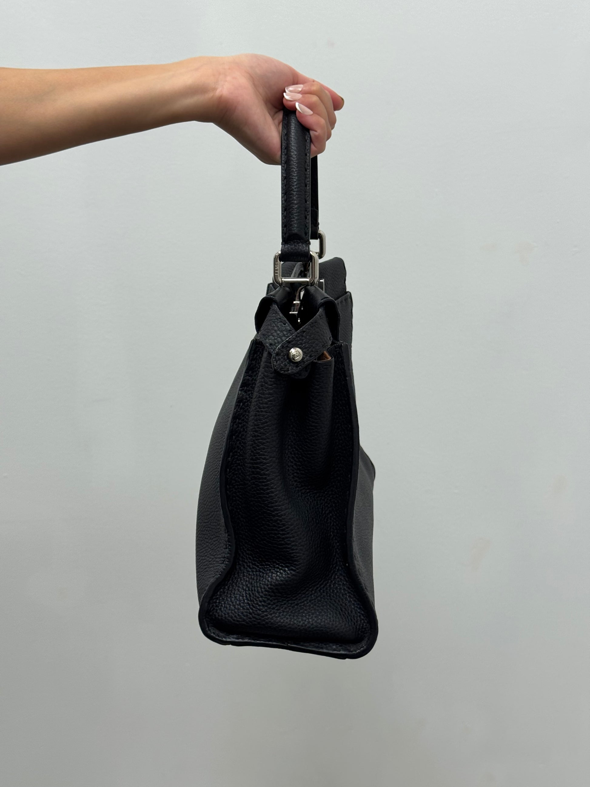 Fendi Peekaboo Medium in black grained calfskin with palladium hardware