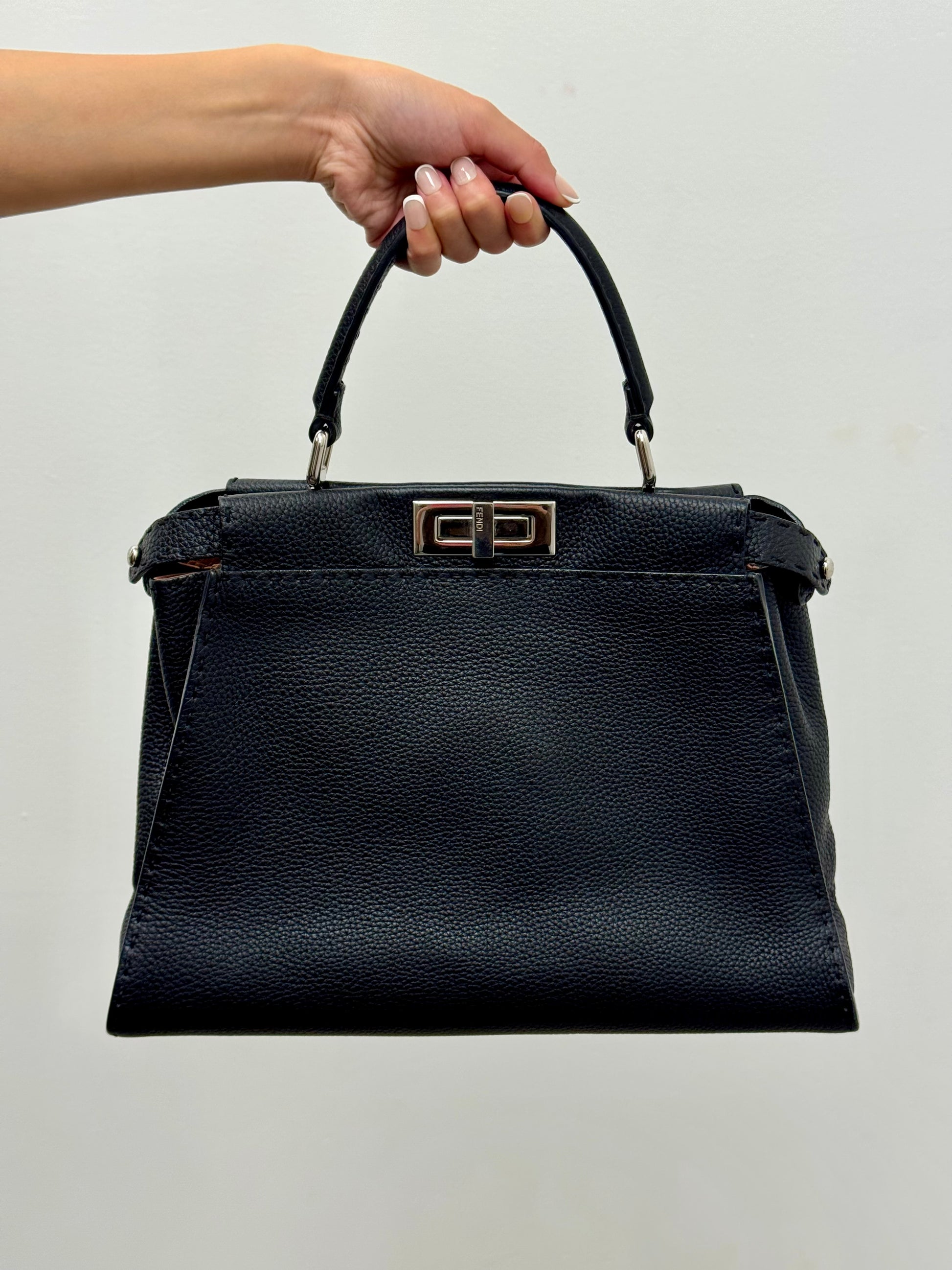 Fendi Peekaboo Medium in black grained calfskin with palladium hardware