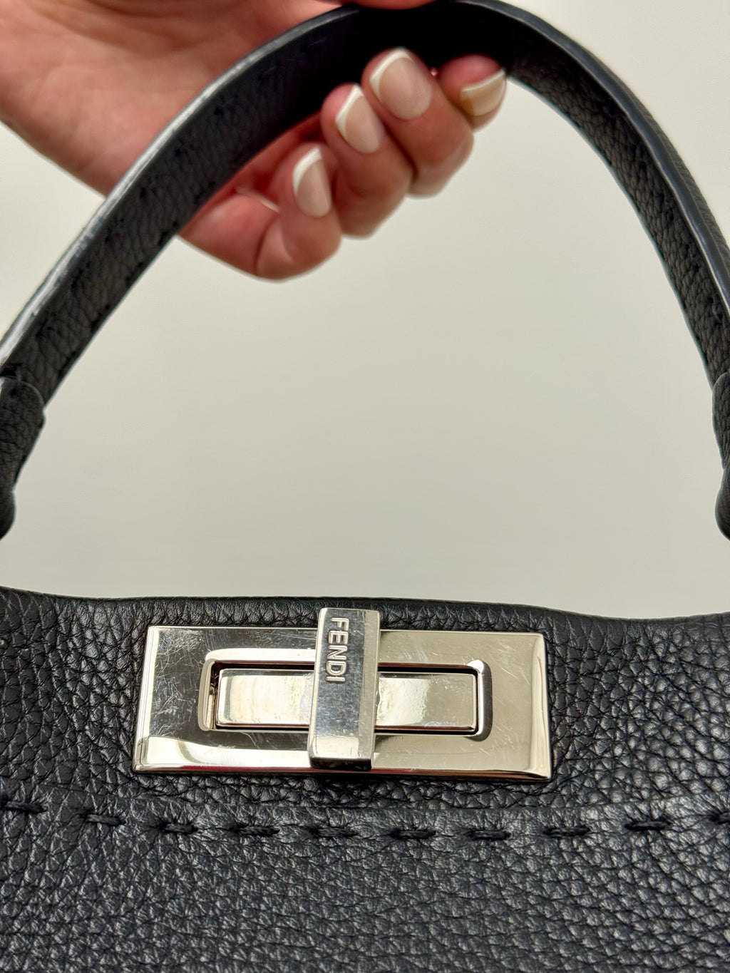 Fendi Peekaboo Medium in black grained calfskin with palladium hardware