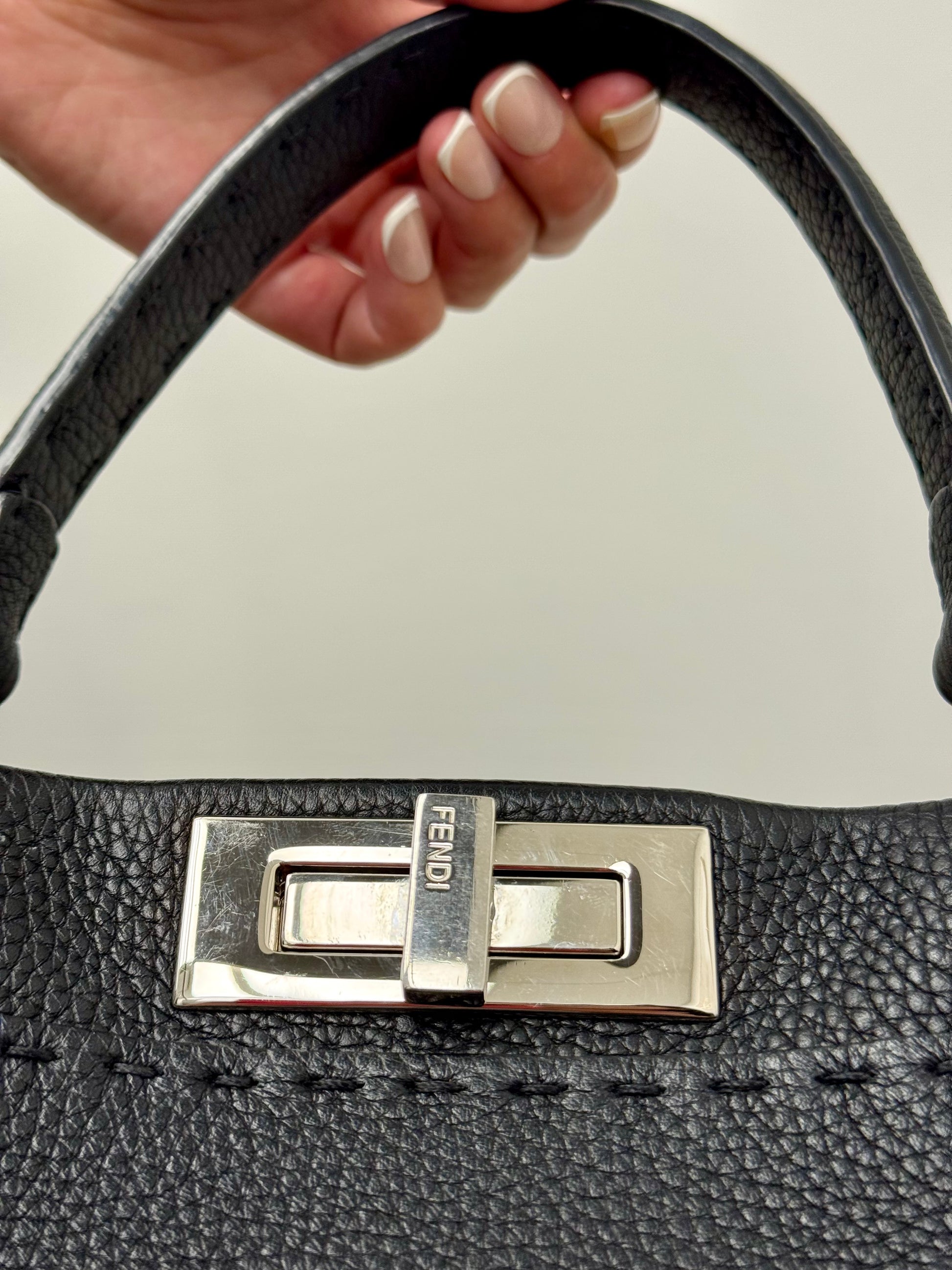 Fendi Peekaboo Medium in black grained calfskin with palladium hardware