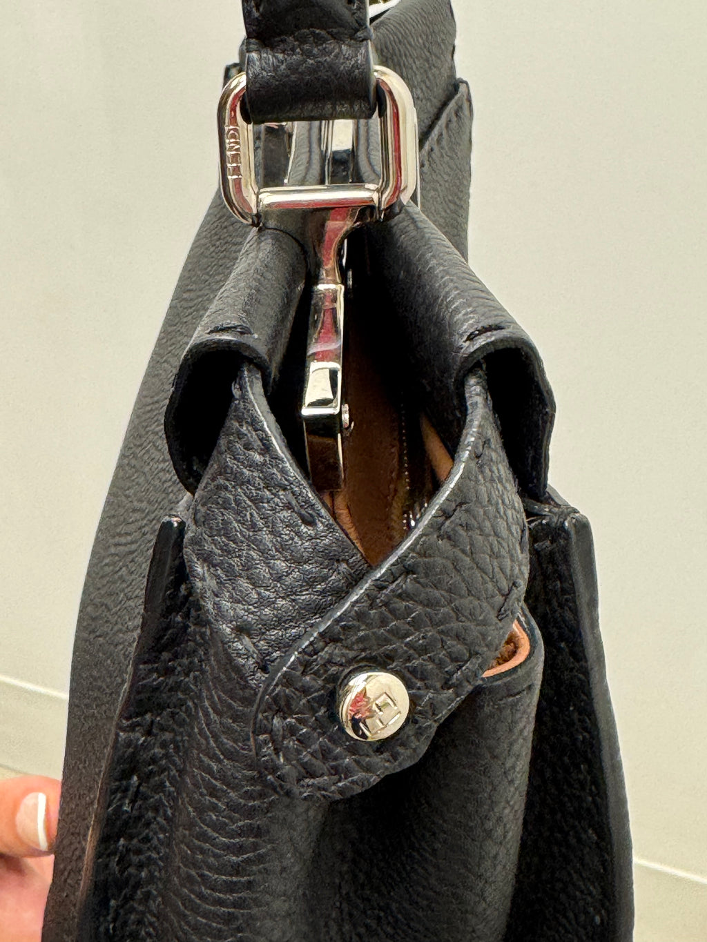 Fendi Peekaboo Medium in black grained calfskin with palladium hardware