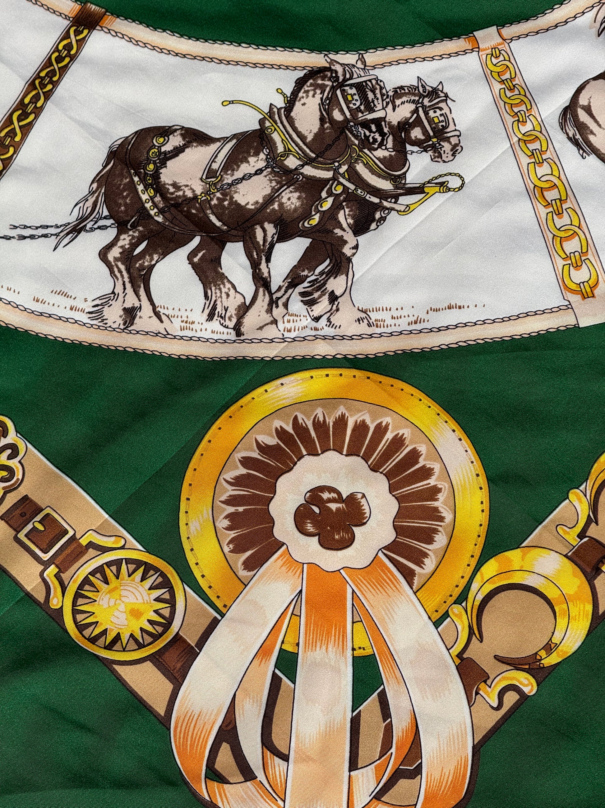 Silk Equestrian Scarf – Green & Gold