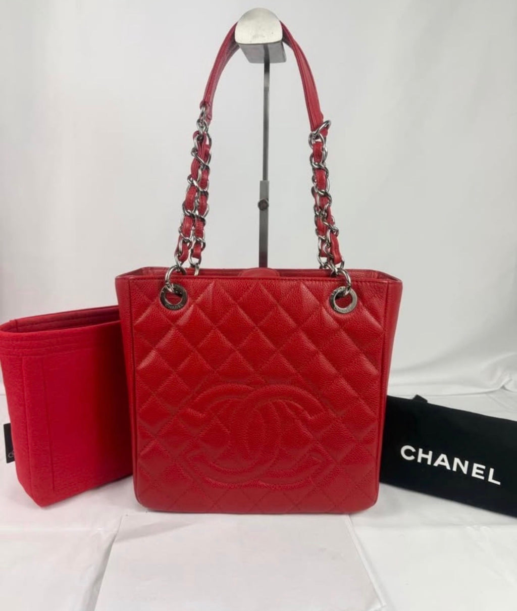 Chanel Red Quilted Caviar Petite Shopping Tote (PST)