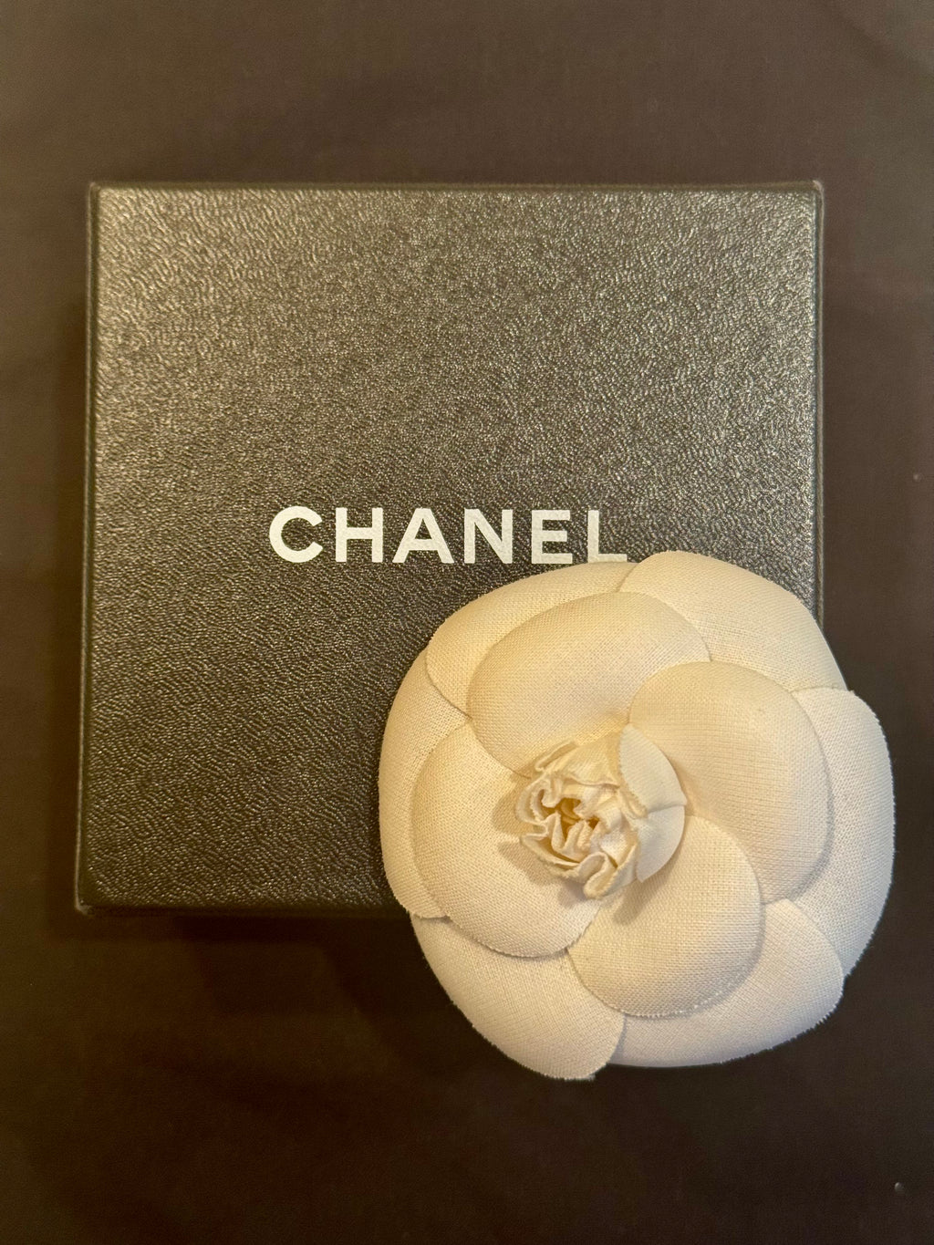 Chanel Camellia Brooch with Pin and Box