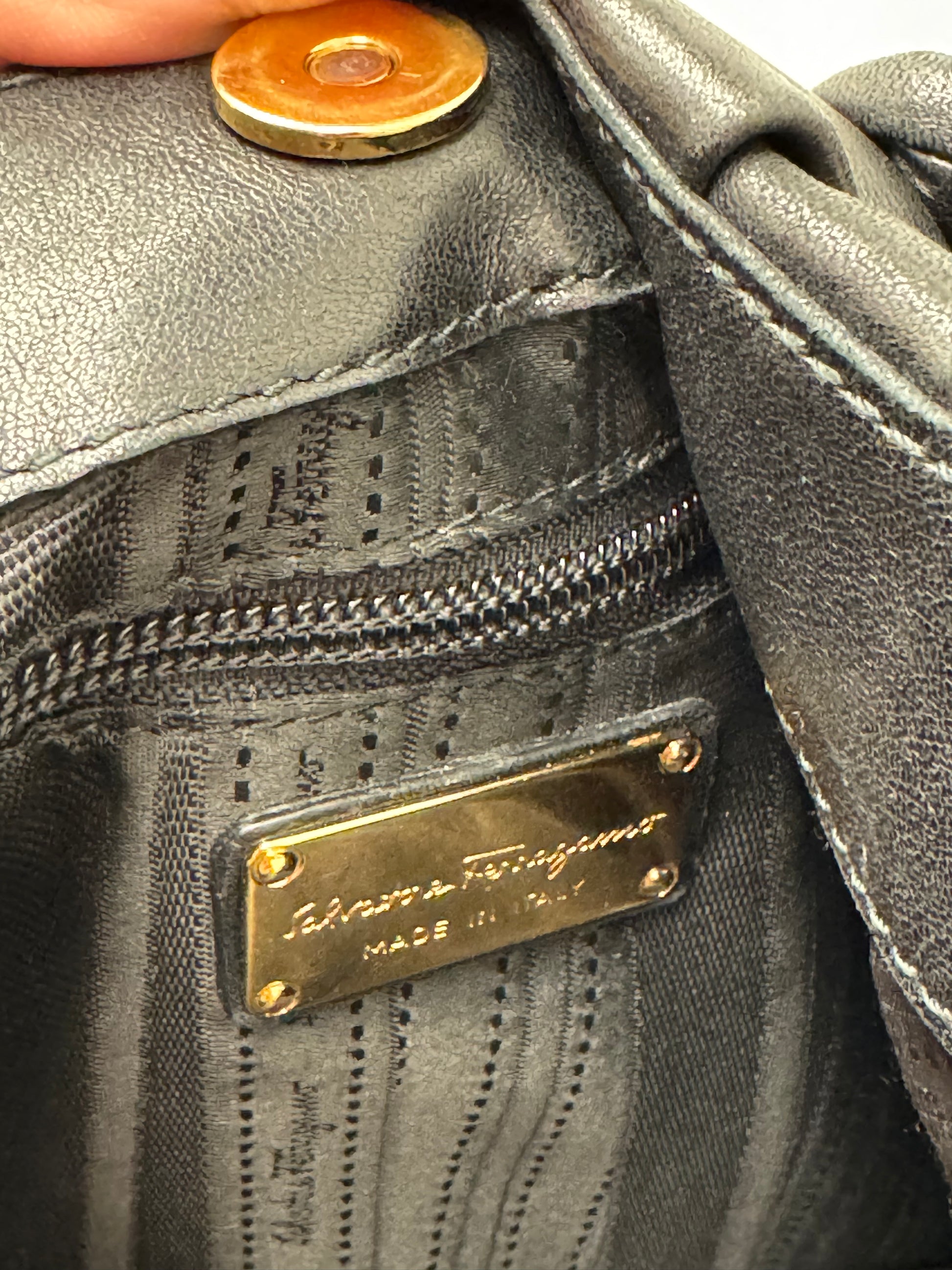 Salvatore Ferragamo Braided Top Handle Fold Bag in Black Leather