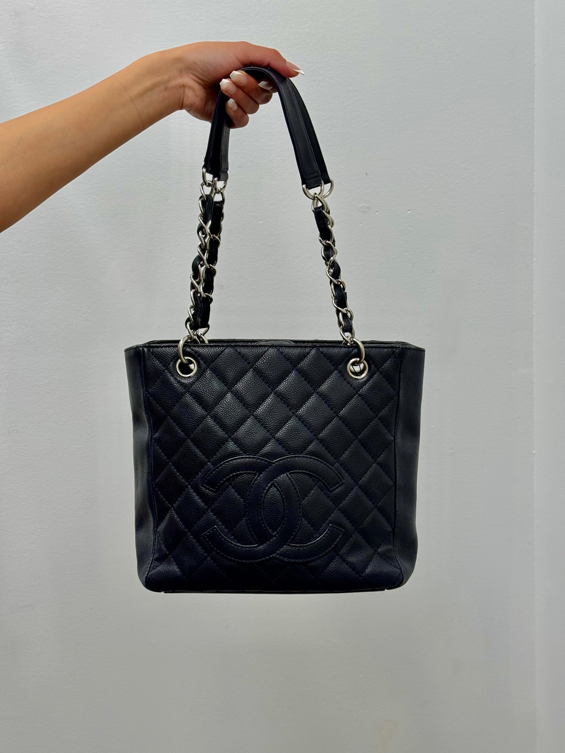 Chanel Mini Shopping Tote Silver Hardware In Caviar Leather