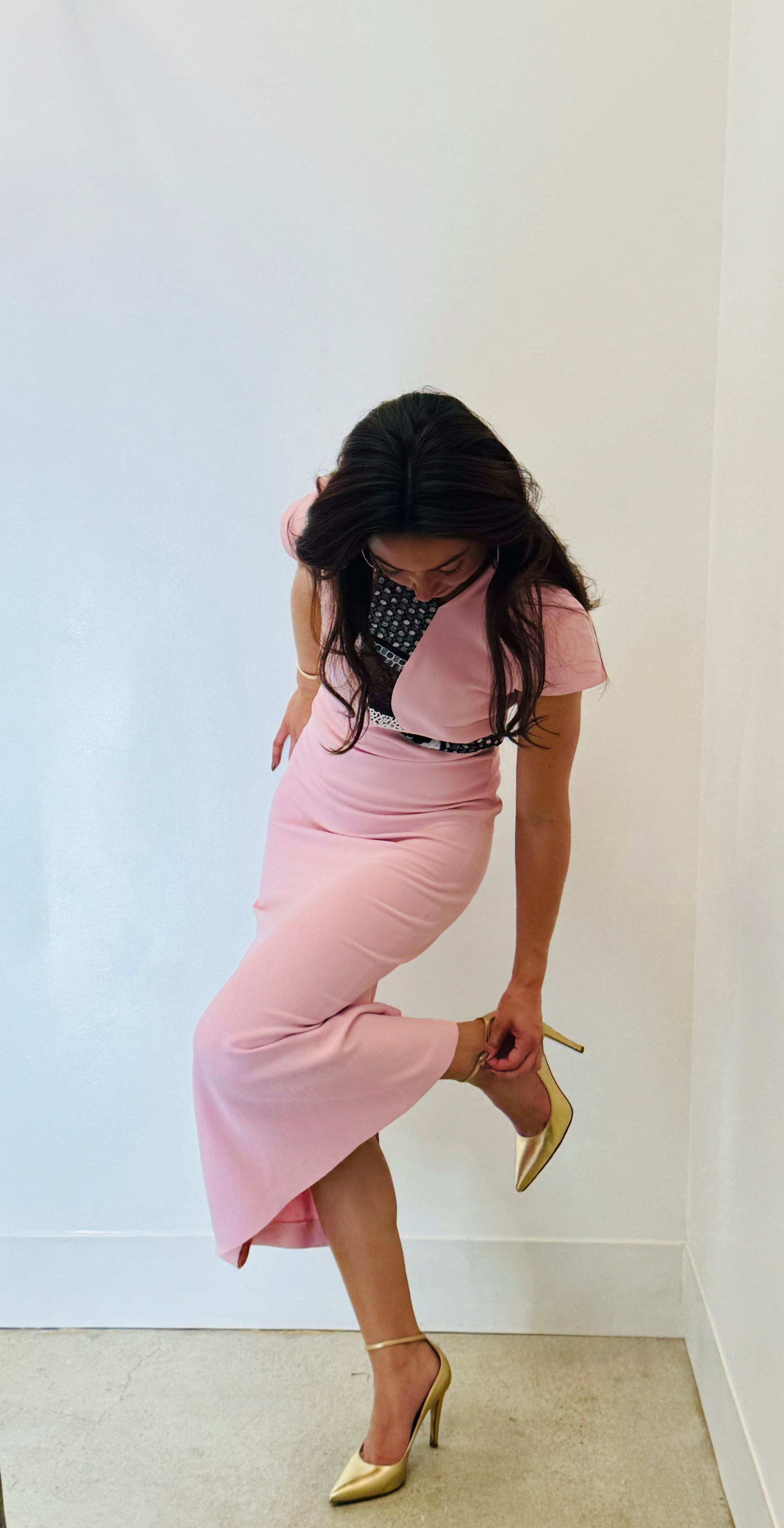 Self Portrait Pink Spiral Lace Panel Midi Dress