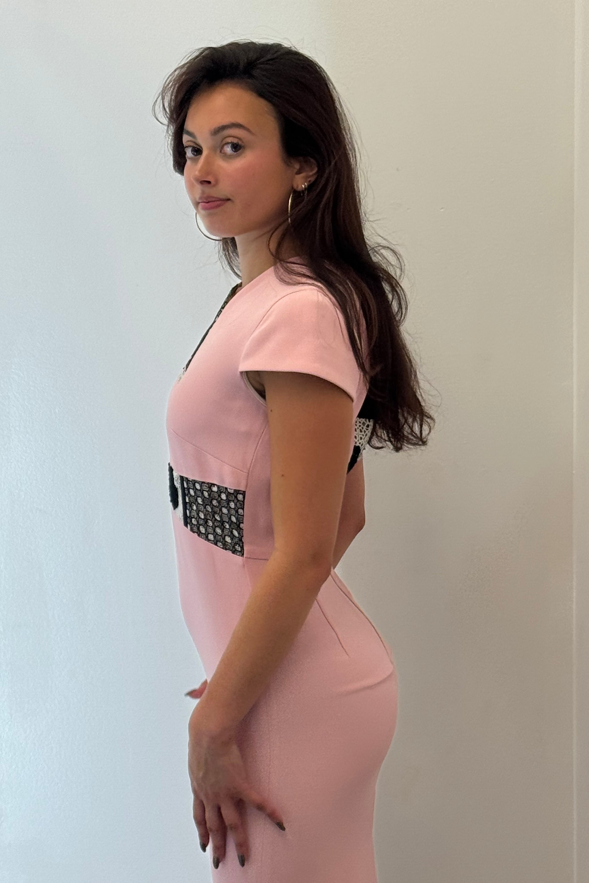 Self Portrait Pink Spiral Lace Panel Midi Dress