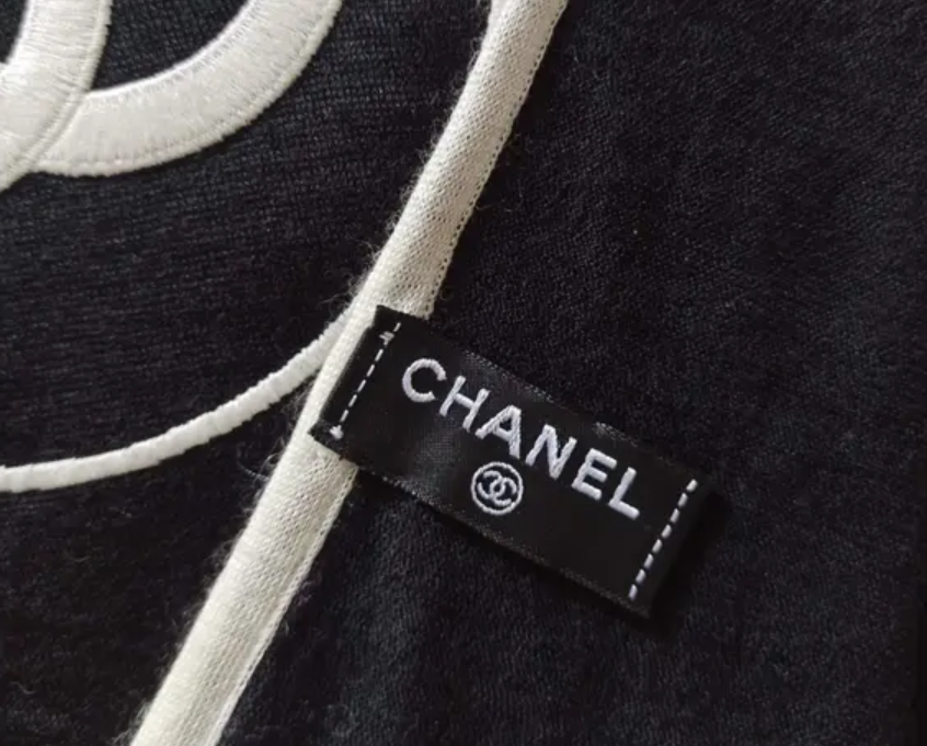 Chanel Black and White Cashmere CC Logo Scarf