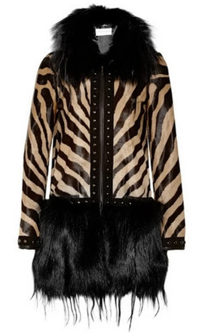 Emilio Pucci Runway Animal Print Calf Hair Coat with Fox and Kidassia Goat Trim