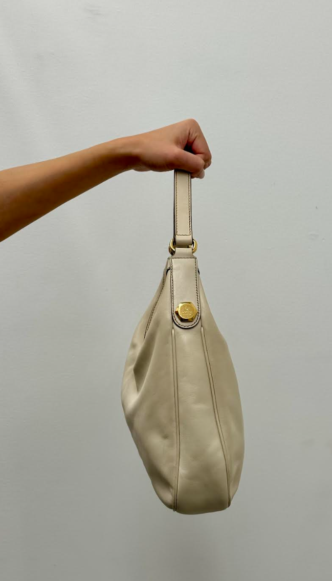 Gucci Ivory Leather Hobo Shoulder Bag with Gold Tone Hardware