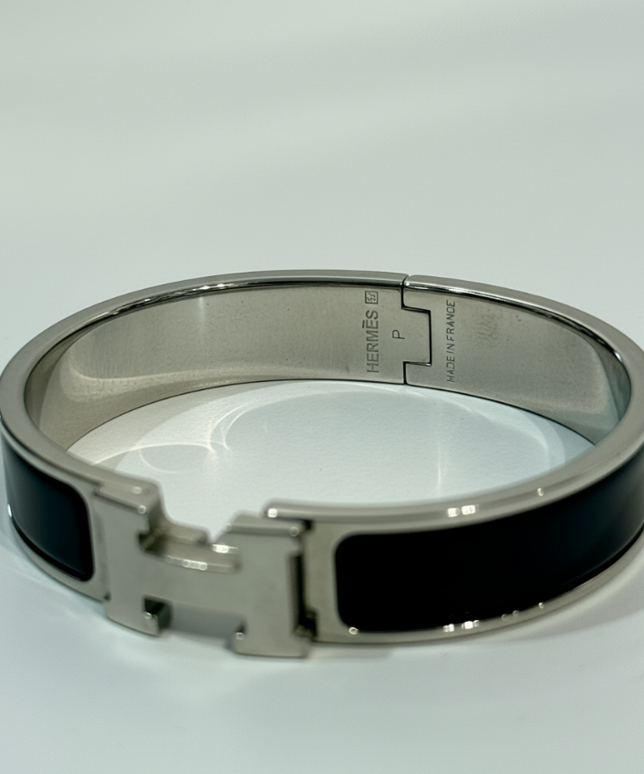 Hermes Clic H Narrow Bracelet Black Enamel Palladium PM