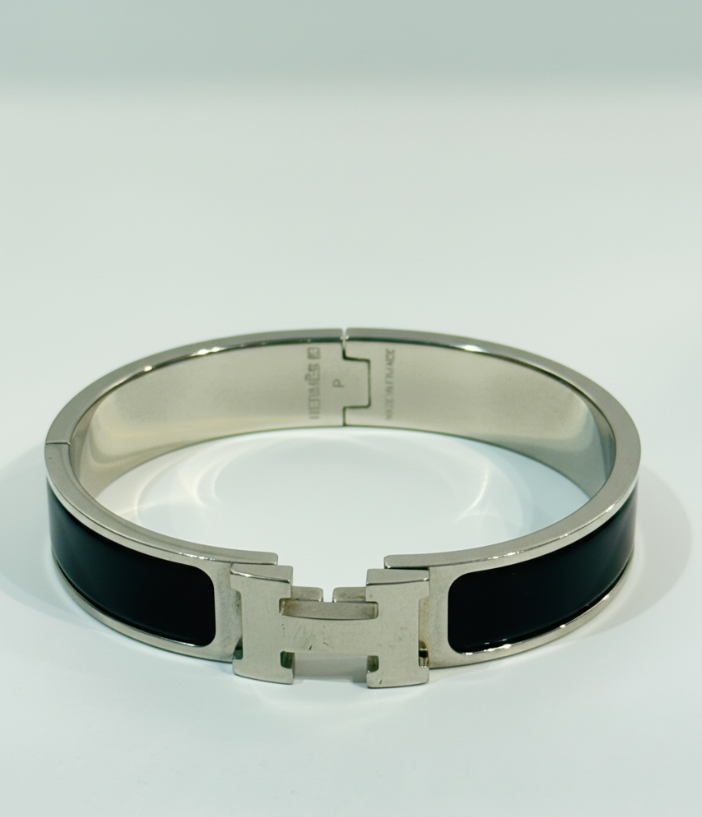 Hermes Clic H Narrow Bracelet Black Enamel Palladium PM