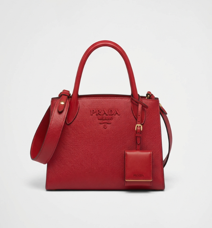 Prada Red Saffiano Monochrome Tote