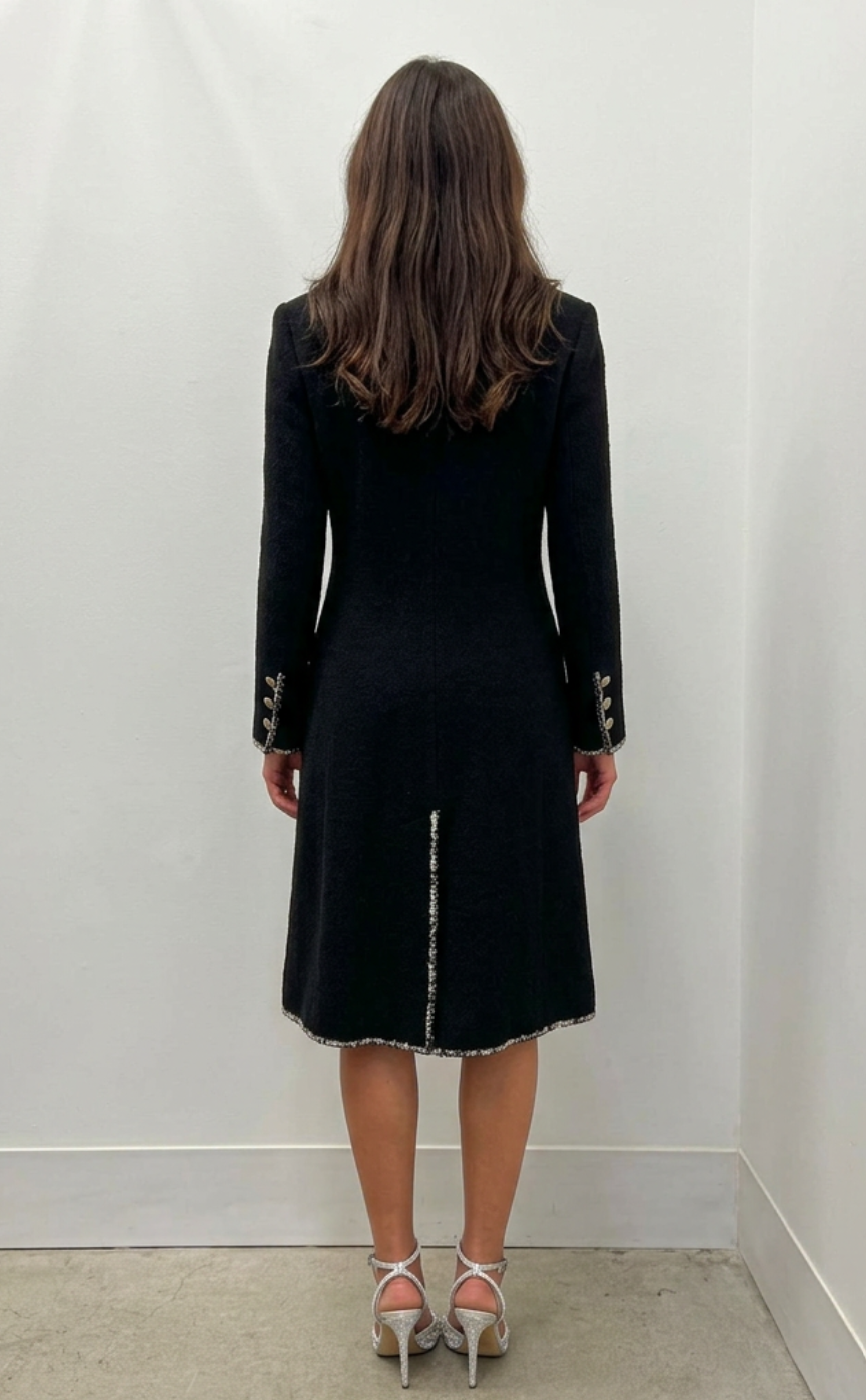 Chanel Black Wool Double Breasted Coat