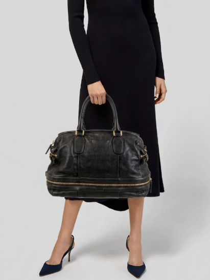 Chloé Paddington Double Zip Bowler in Black Leather
