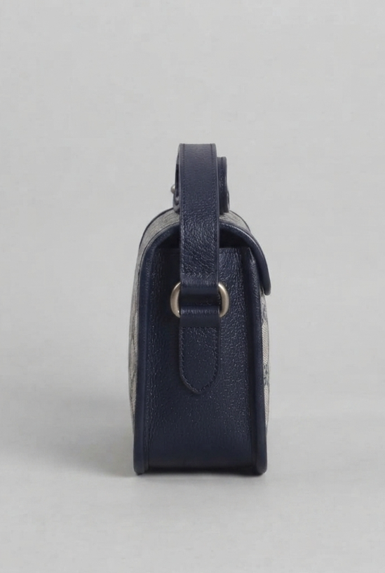 Gucci Ophidia GG Mini Flap Shoulder Bag in Beige & Blue GG Supreme Canvas, Silver Hardware