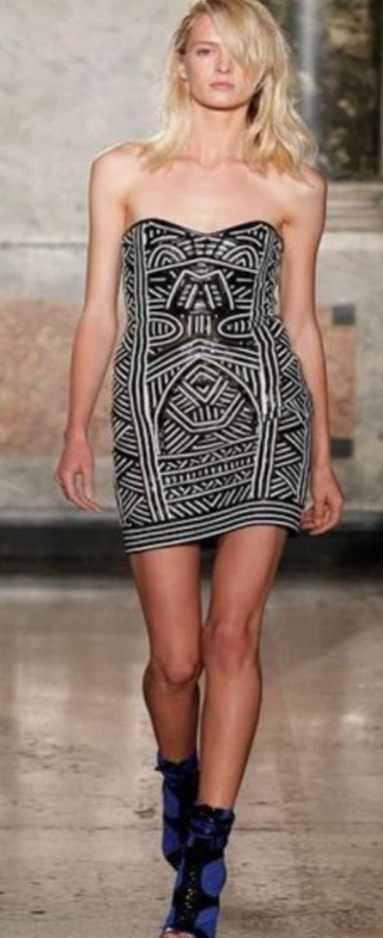 Emilio Pucci Runway Leather Paneled Stretch Mesh Mini Dress in Black and White