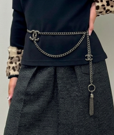 Chanel Ruthenium CC Chain Belt and Stud Earring Set