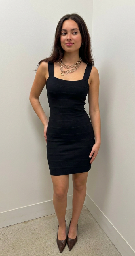 R.E.D. Valentino Black Ribbed Sleeveless Sheath Dress