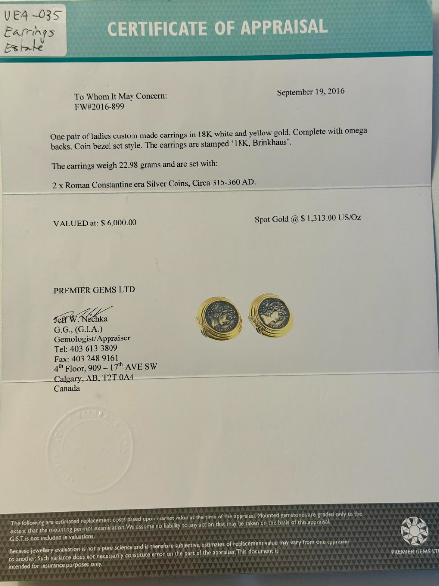 18K Gold Brinkhaus Roman Coin Earrings