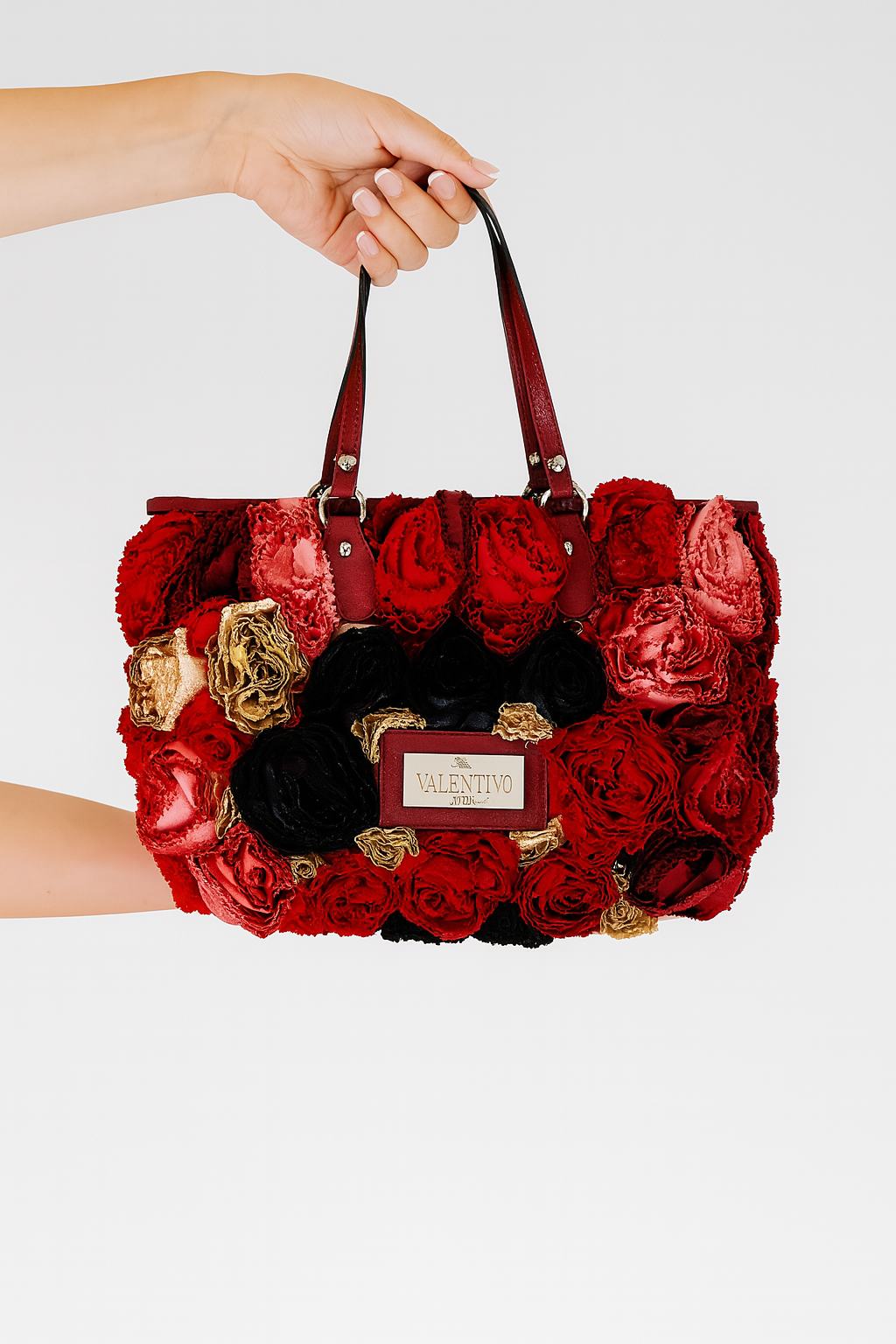 Valentino Garavani Red Silk Rose Tote Bag