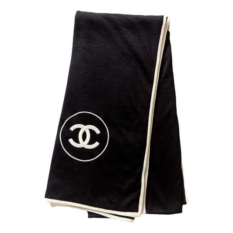 Chanel Black and White Cashmere CC Logo Scarf