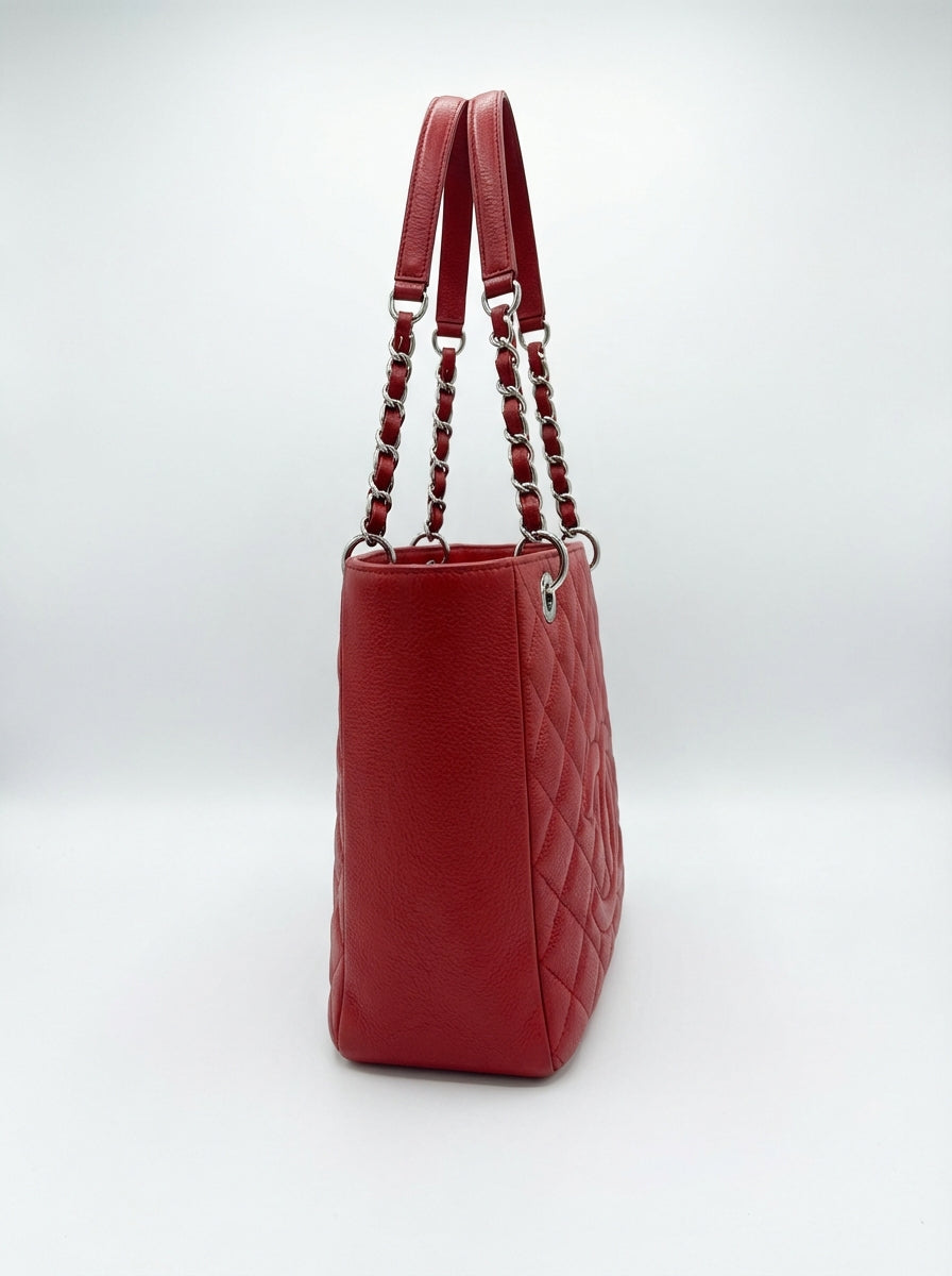 Chanel Red Quilted Caviar Petite Shopping Tote (PST)