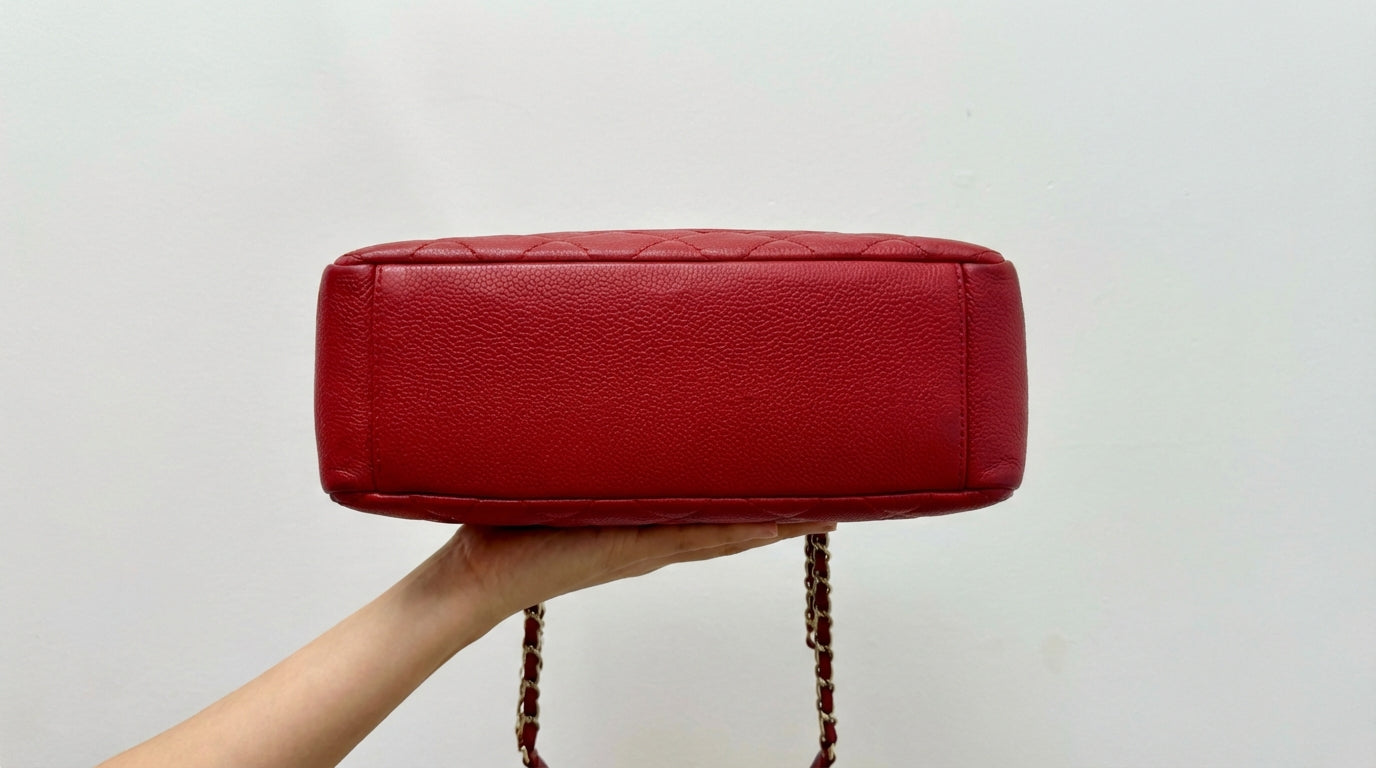 Chanel Red Quilted Caviar Petite Shopping Tote (PST)