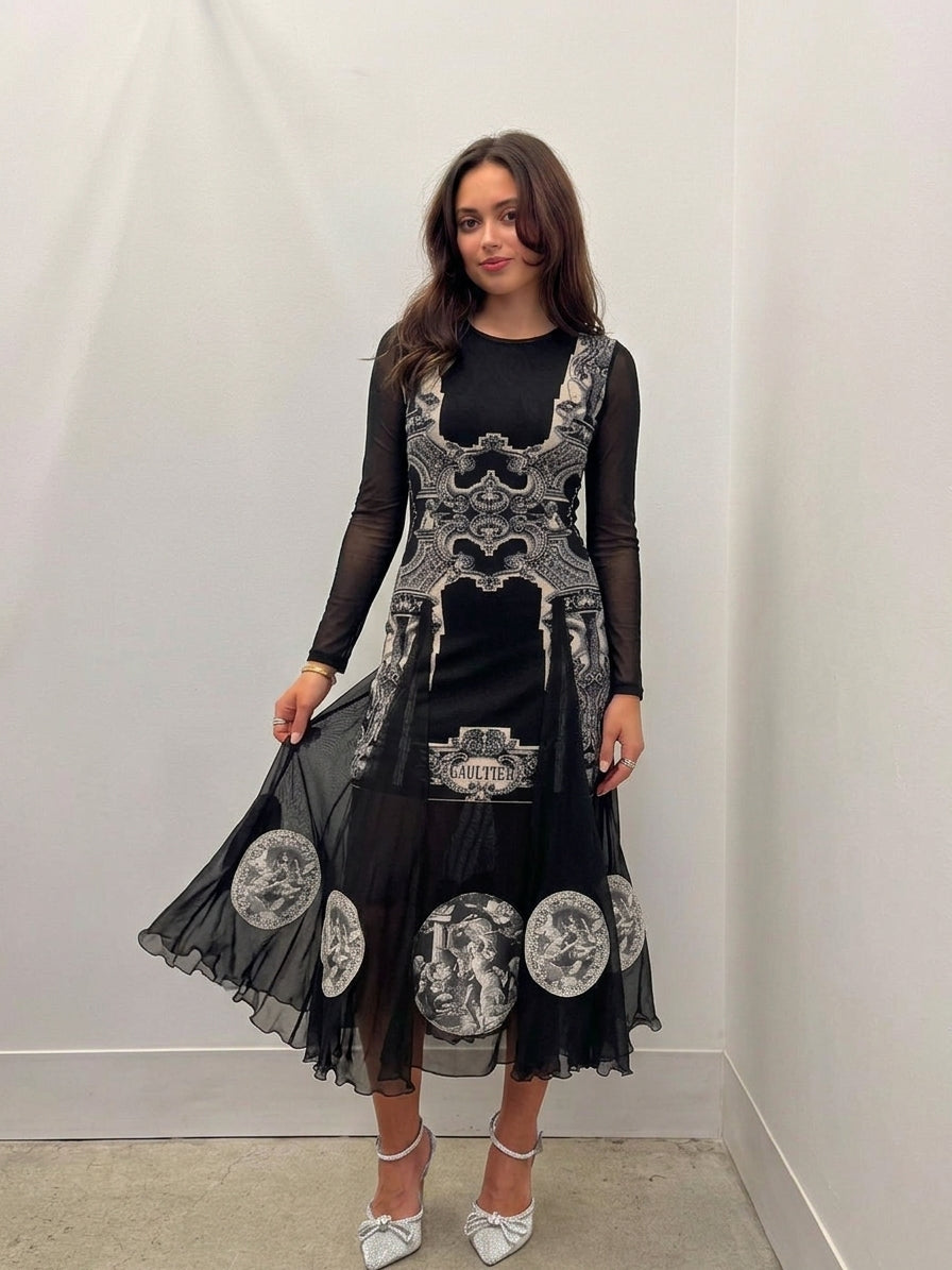 Jean Paul Gaultier Maille Femme "Cartouche" Baroque Print Dress
