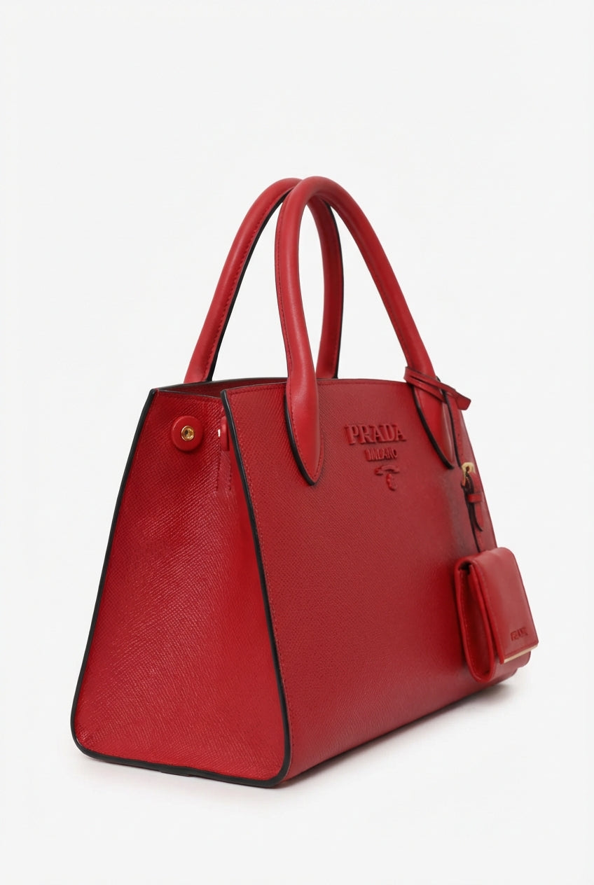 Prada Red Saffiano Monochrome Tote