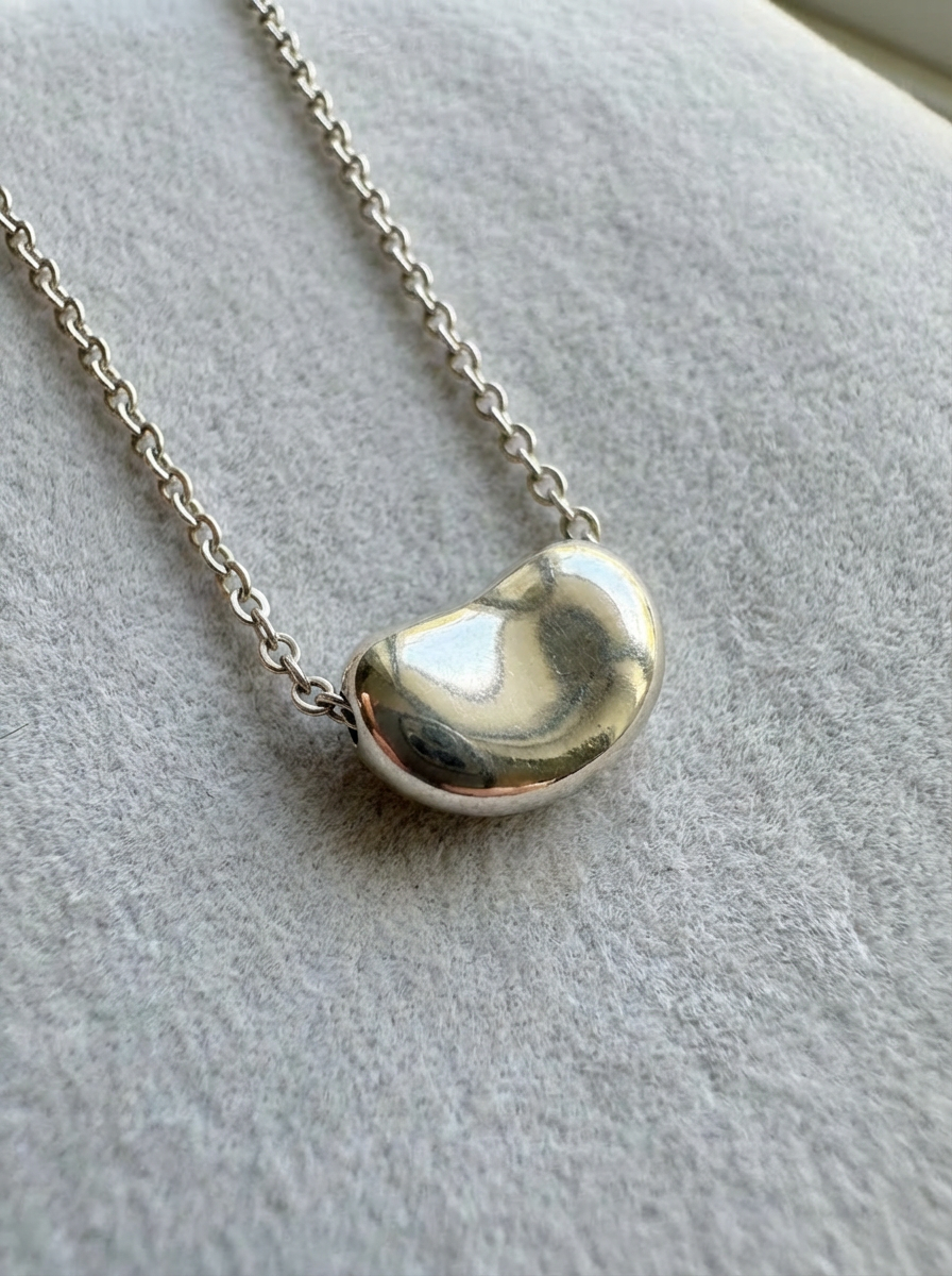 Tiffany & Co. Elsa Peretti Sterling Silver Bean Design Pendant Necklace (9mm)